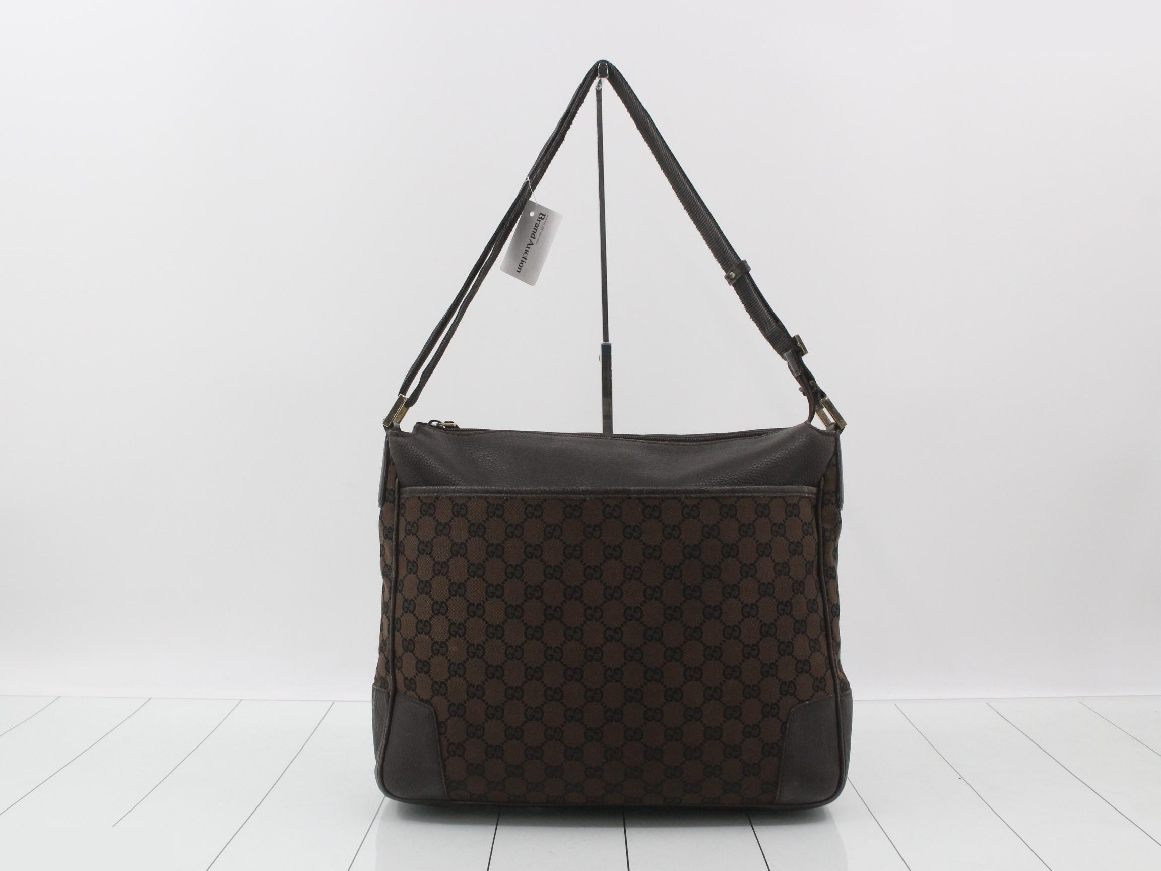 canvas shoulder bag, brown leather, item number 282527
