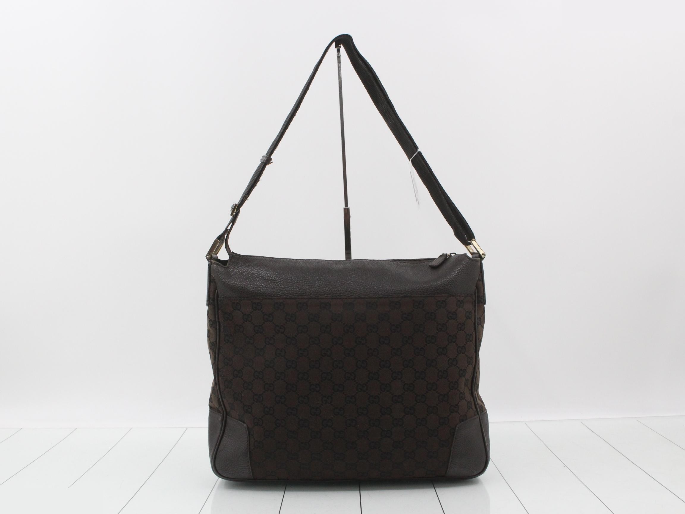 canvas shoulder bag, brown leather, item number 282527 — view 2