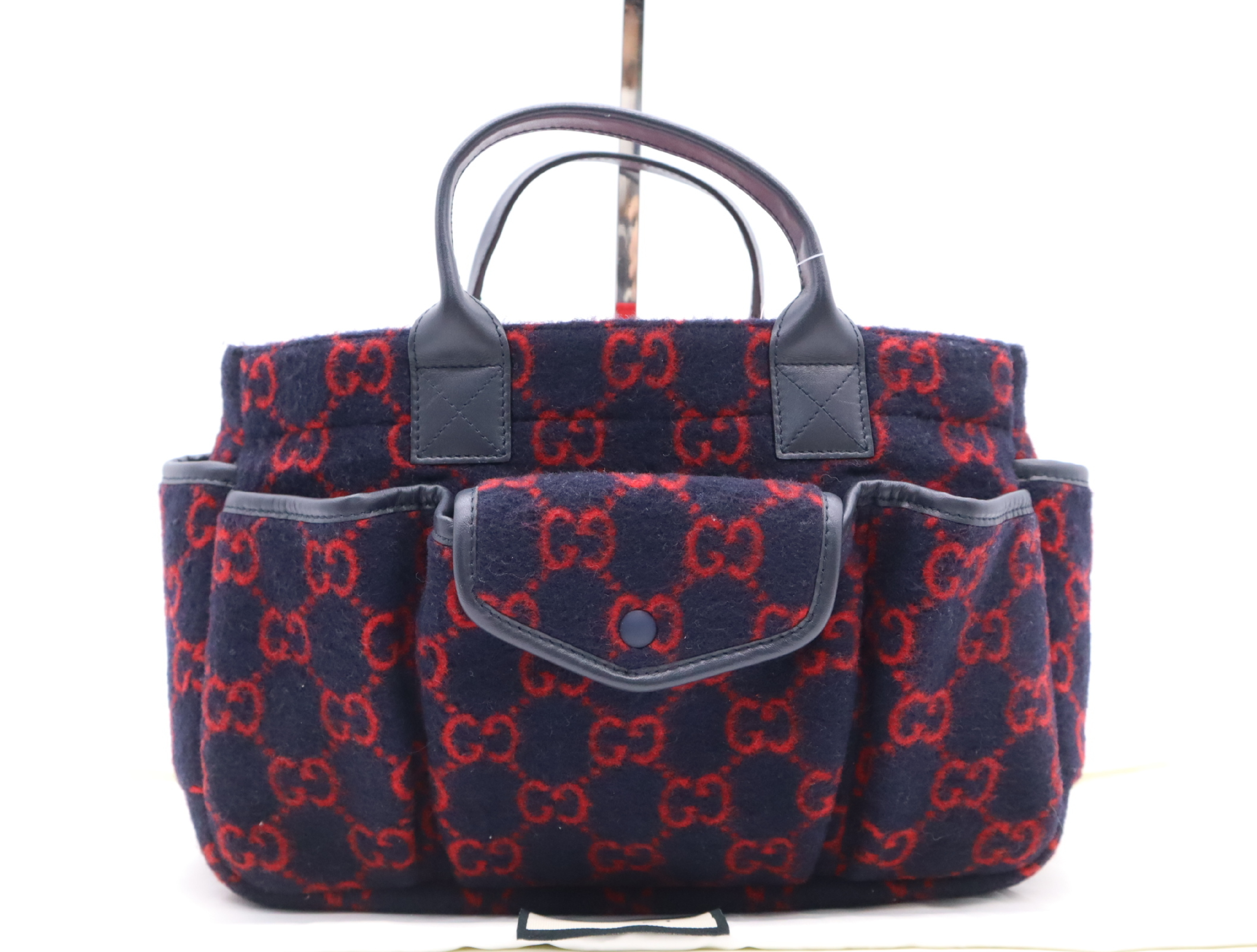 628159GG Wool Children's Tote Bag, Navy/Red, with Dust Bag, Handbag
