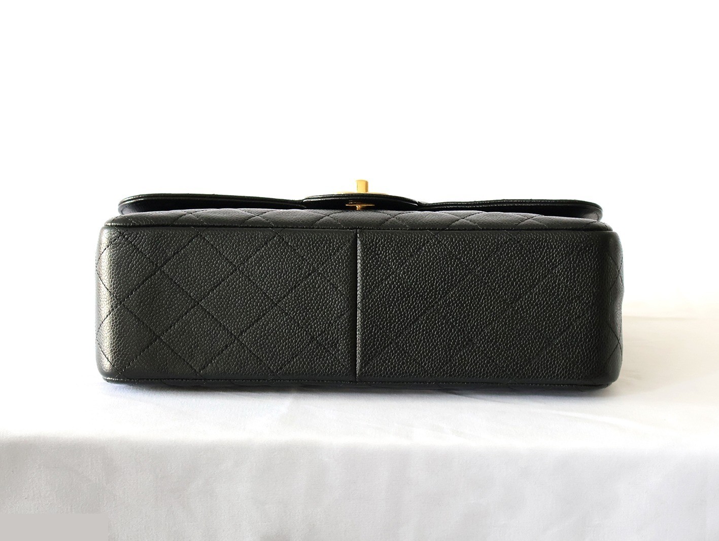Large Matelassé Caviar Skin Double Flap Double Chain Shoulder Bag, Black — view 5