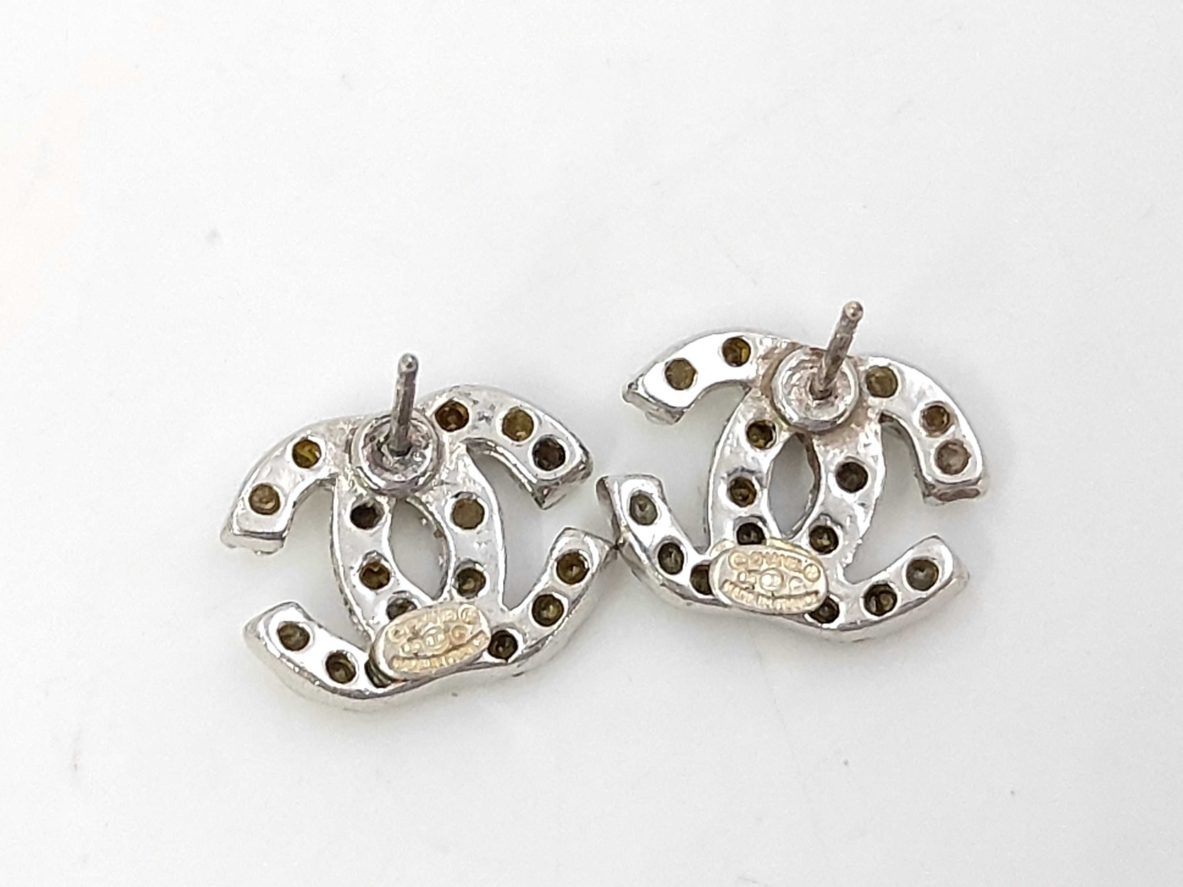 Rhinestone Coco Mark Earrings, Silver Earrings — view 3