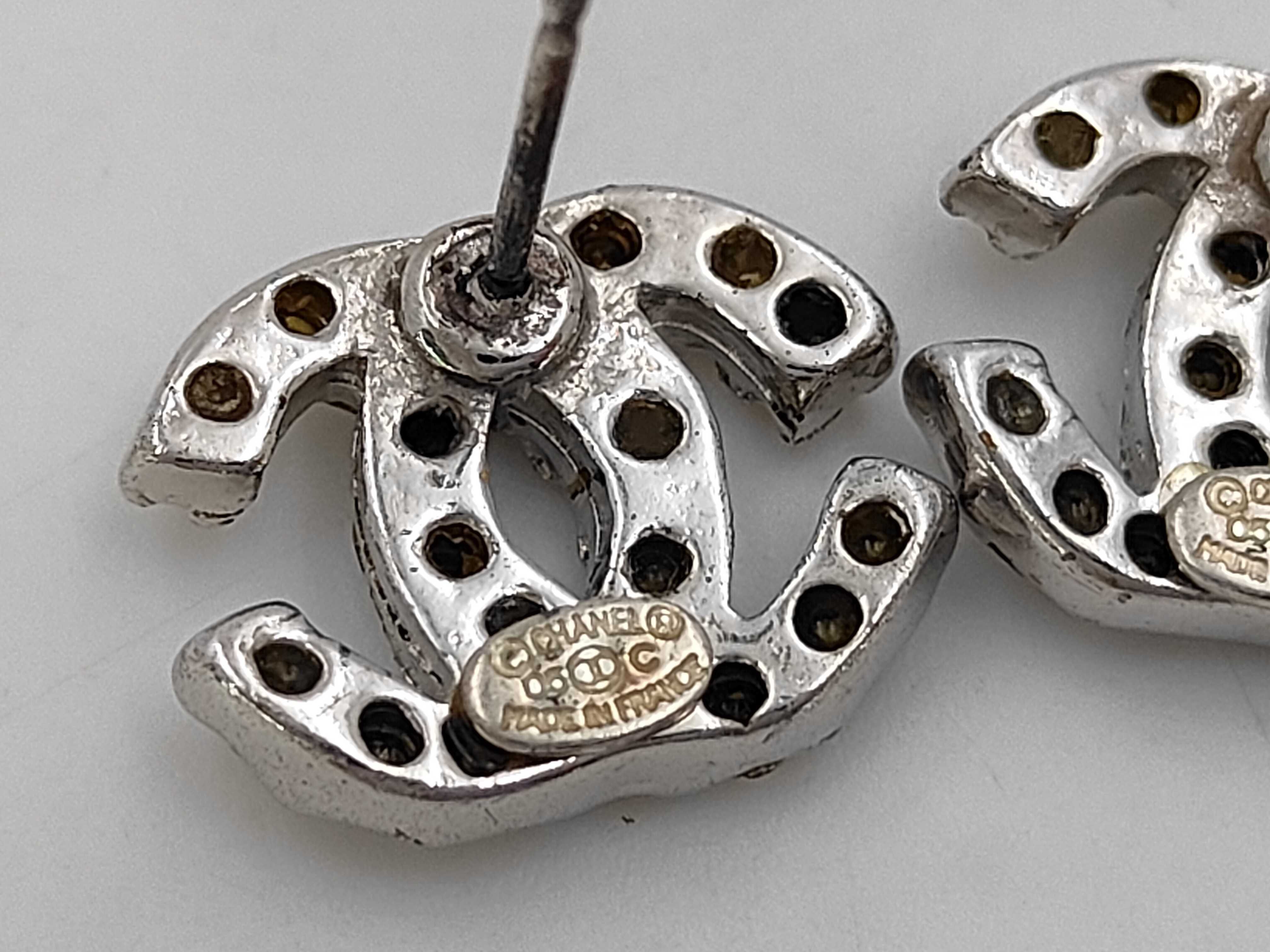 Rhinestone Coco Mark Earrings, Silver Earrings — view 4