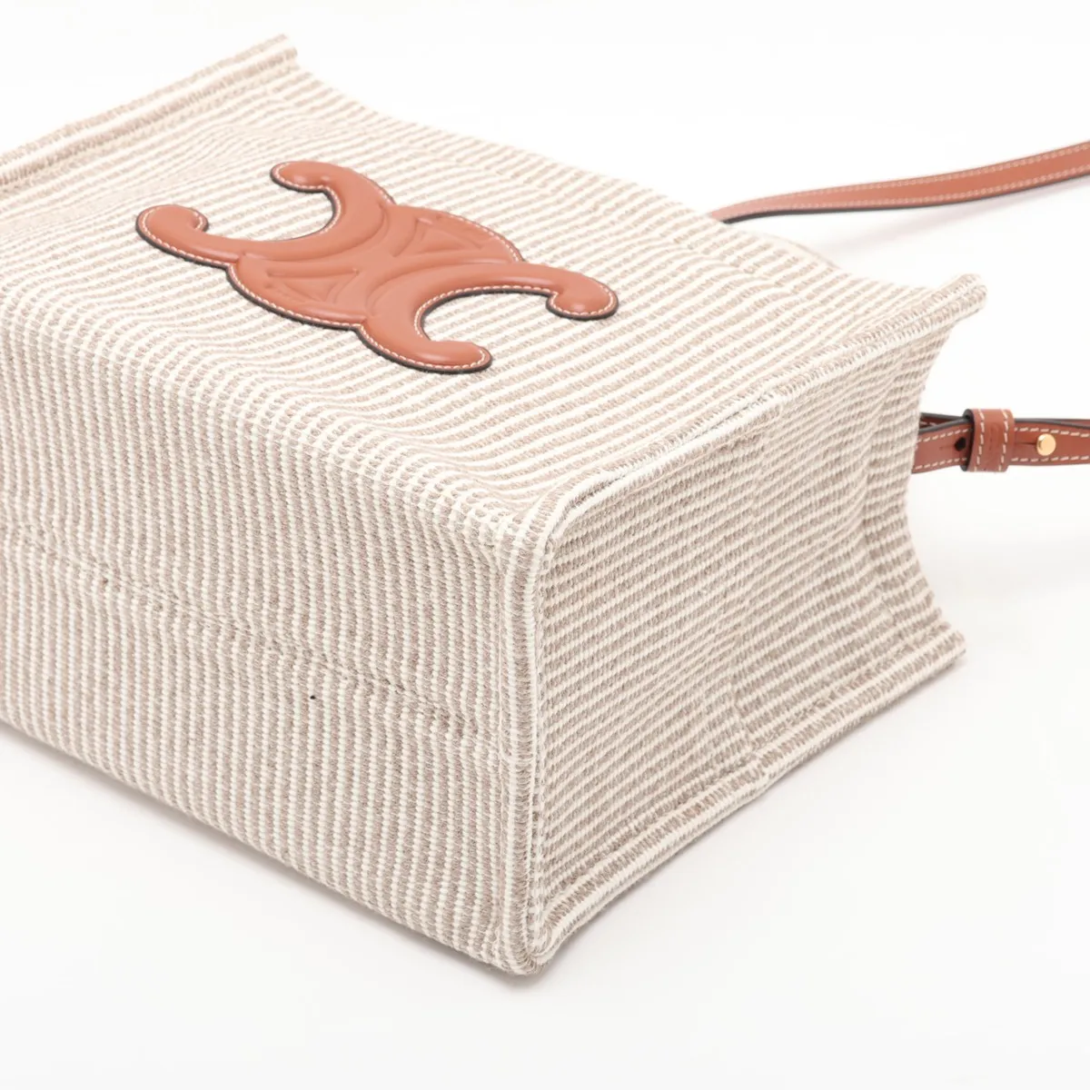 Triomphe Small Cabas Thais Canvas x Leather 2-Way Handbag Beige x Brown — view 3