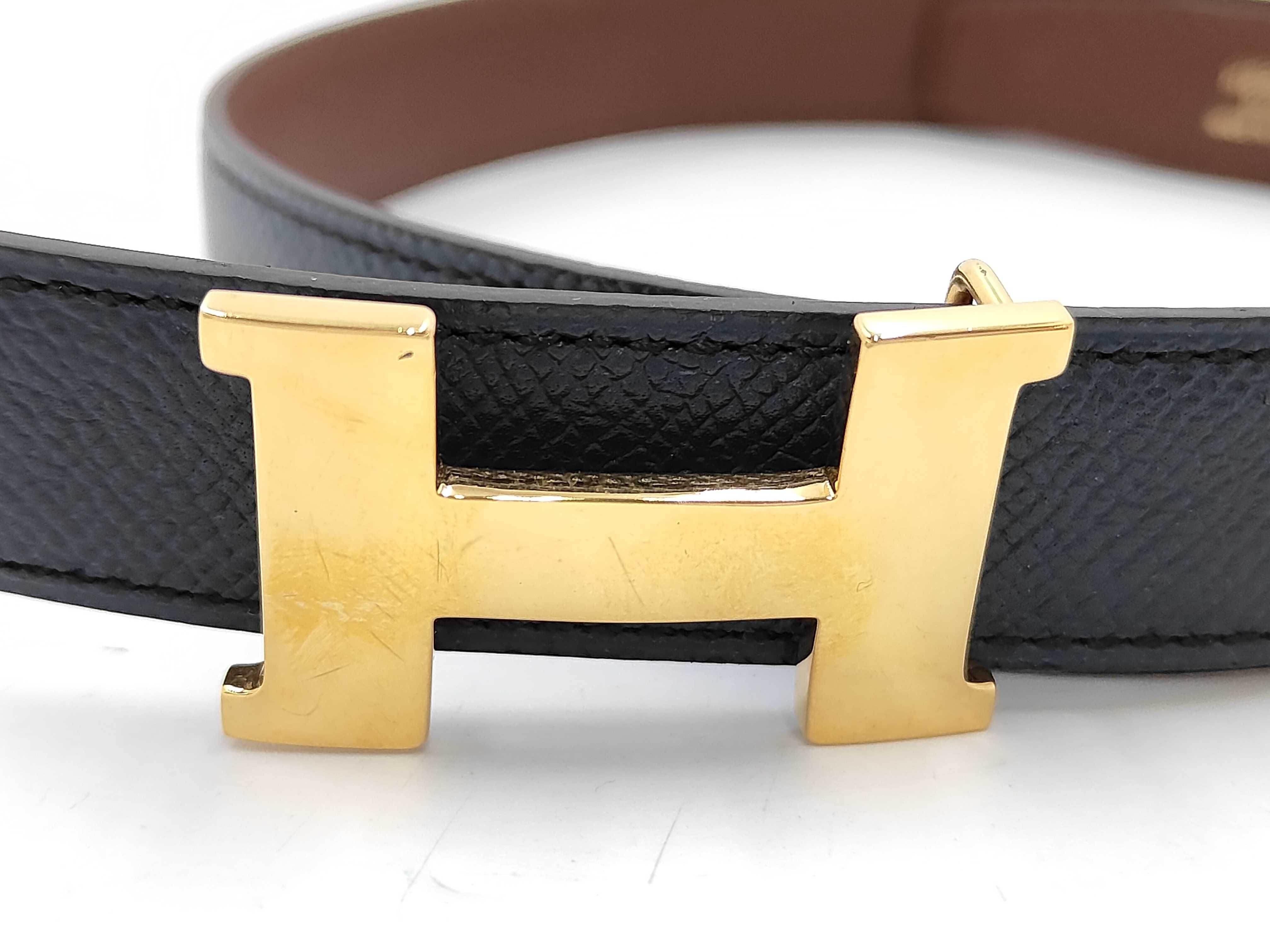 Constance belt with H-buckle, gold hardware, and H-logo. — view 2