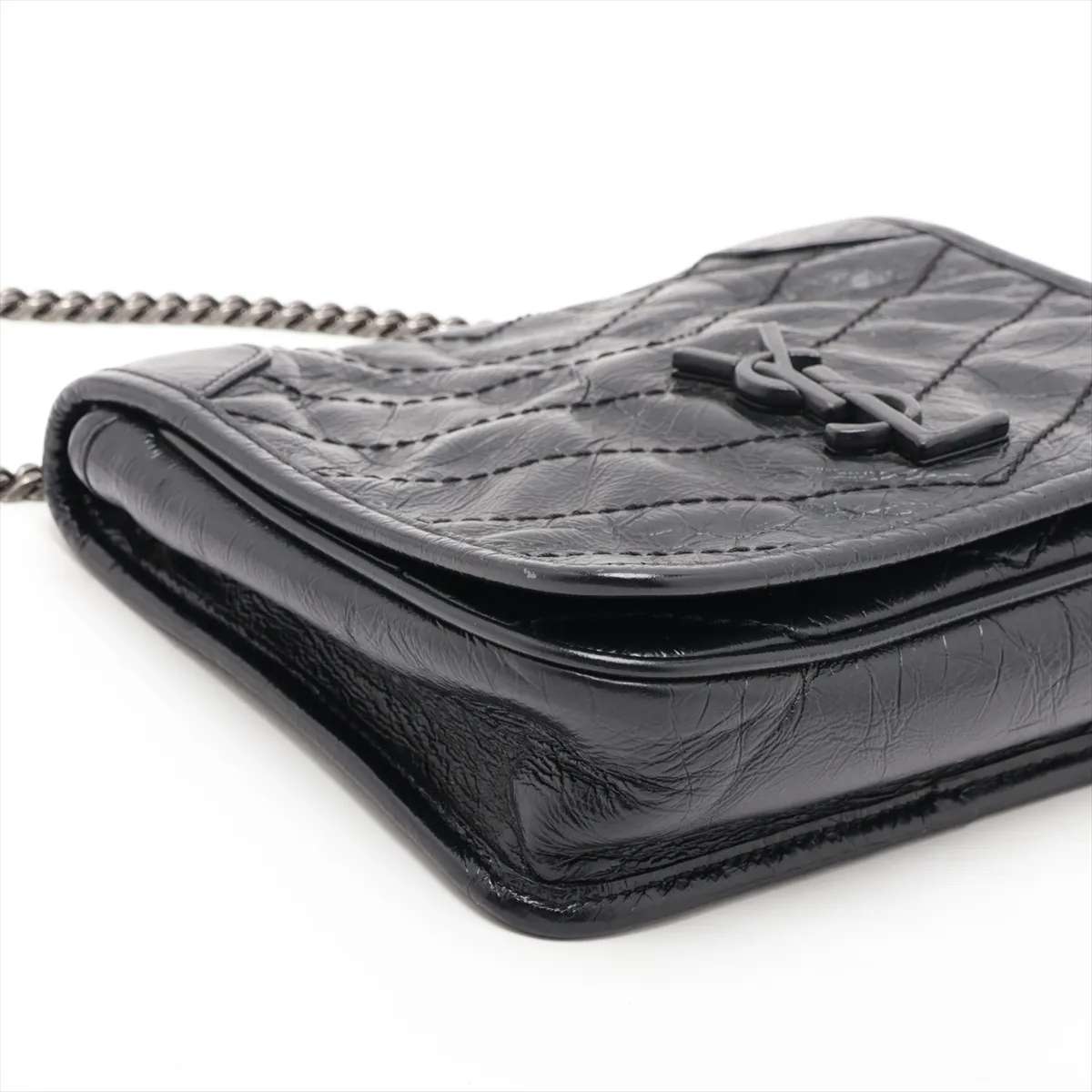 Niki Leather Chain Shoulder Bag, Black, 583103 — view 4