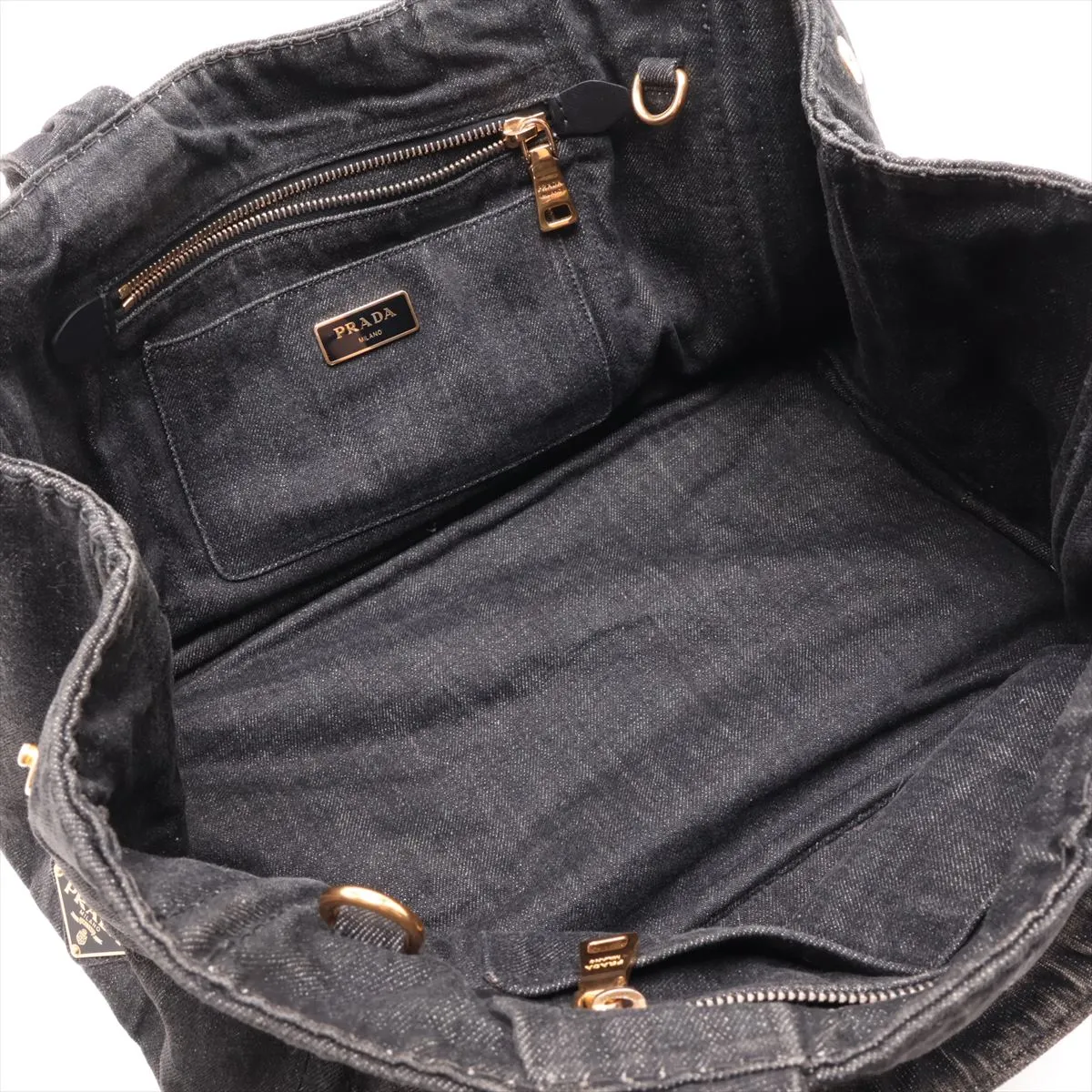 Canapa Denim x Leather 2-Way Handbag, Black — view 8