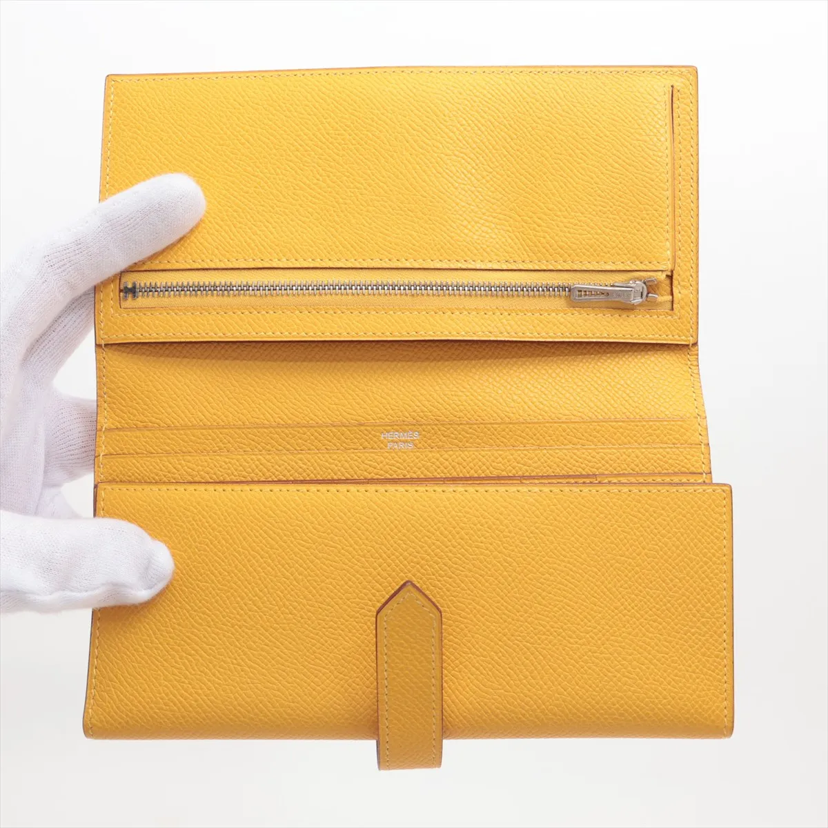 Bearn Dupli Veau Epsom Long Wallet, Yellow, Silver Hardware, M: 2009 — view 3