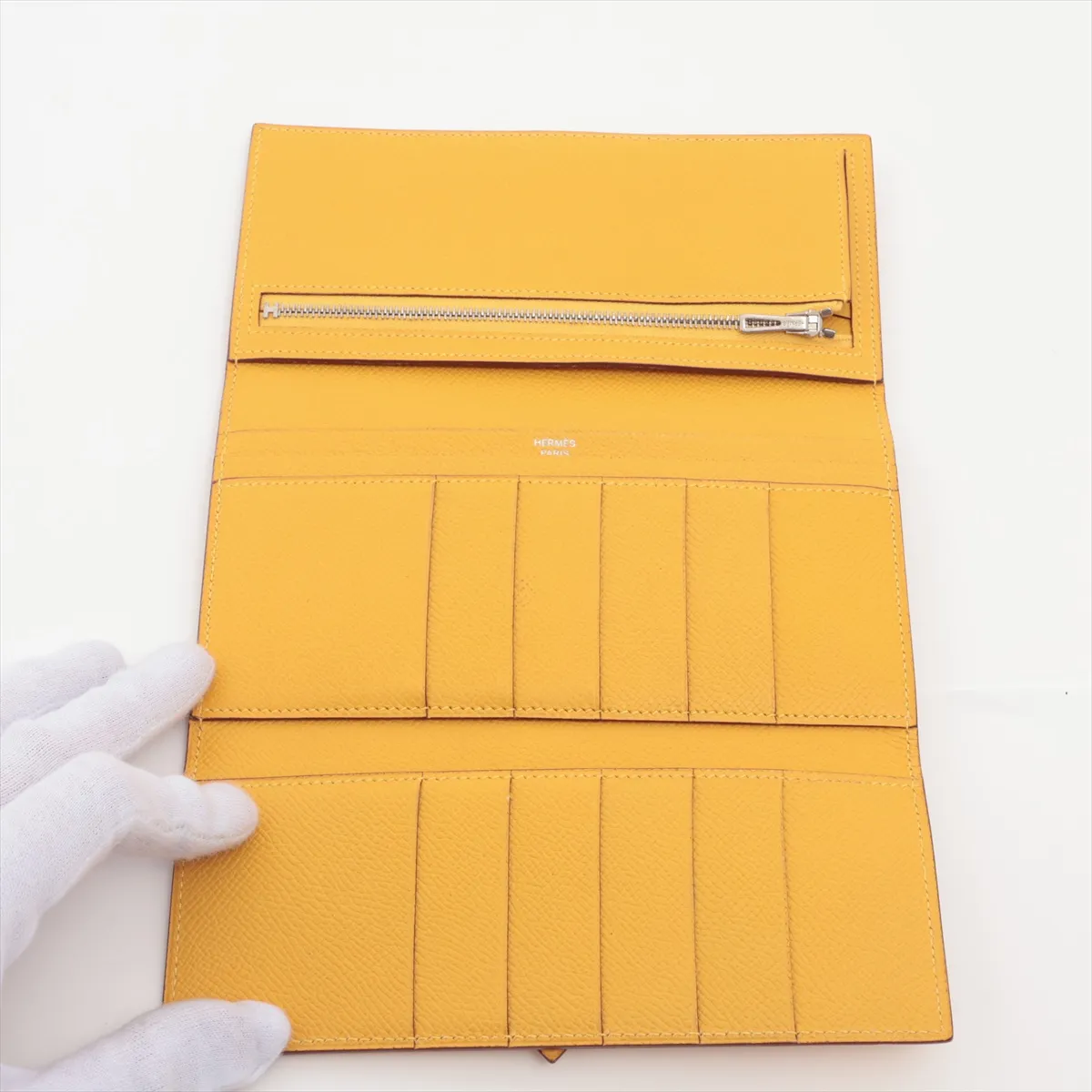 Bearn Dupli Veau Epsom Long Wallet, Yellow, Silver Hardware, M: 2009 — view 4