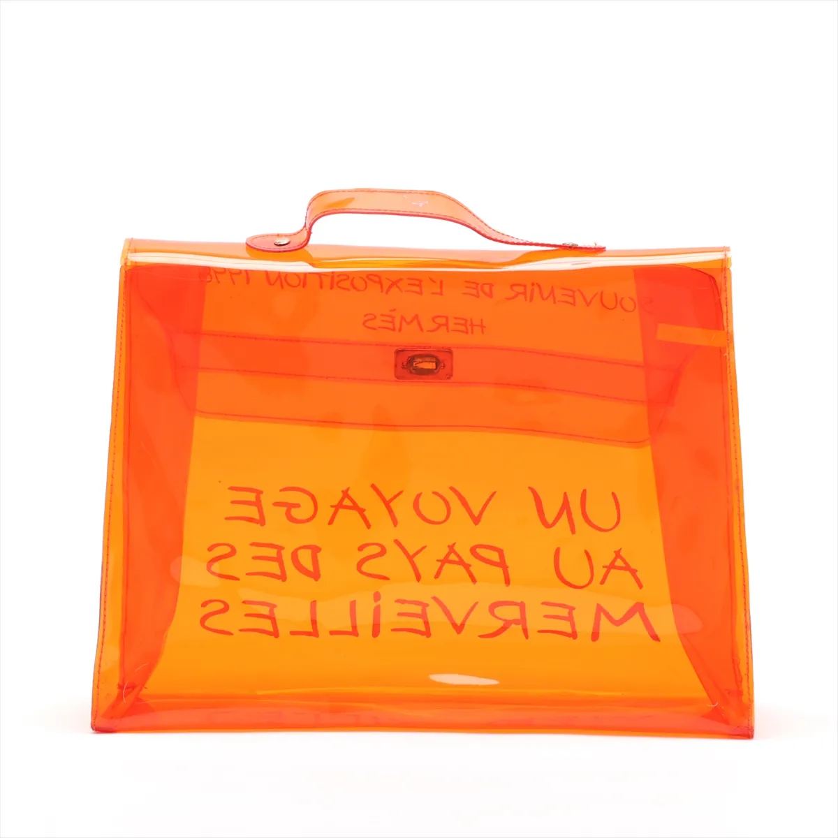 Vinyl Kelly bag, orange vinyl, gold hardware — view 2