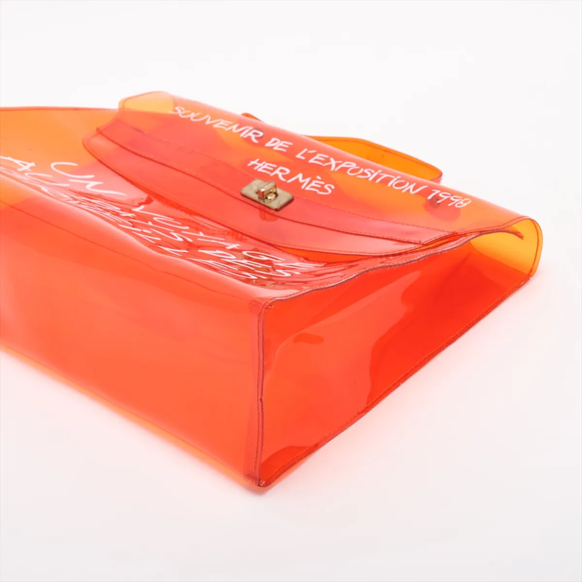 Vinyl Kelly bag, orange vinyl, gold hardware — view 3