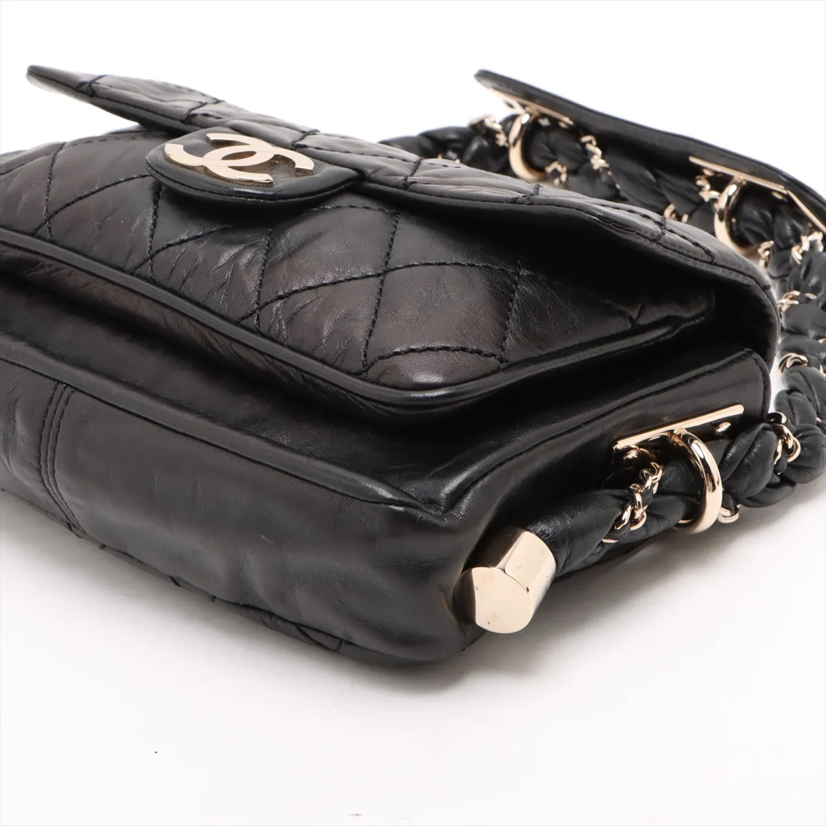 Matelasse Lambskin Chain Shoulder Bag Black Gold Hardware 11082063 11th Series — view 3