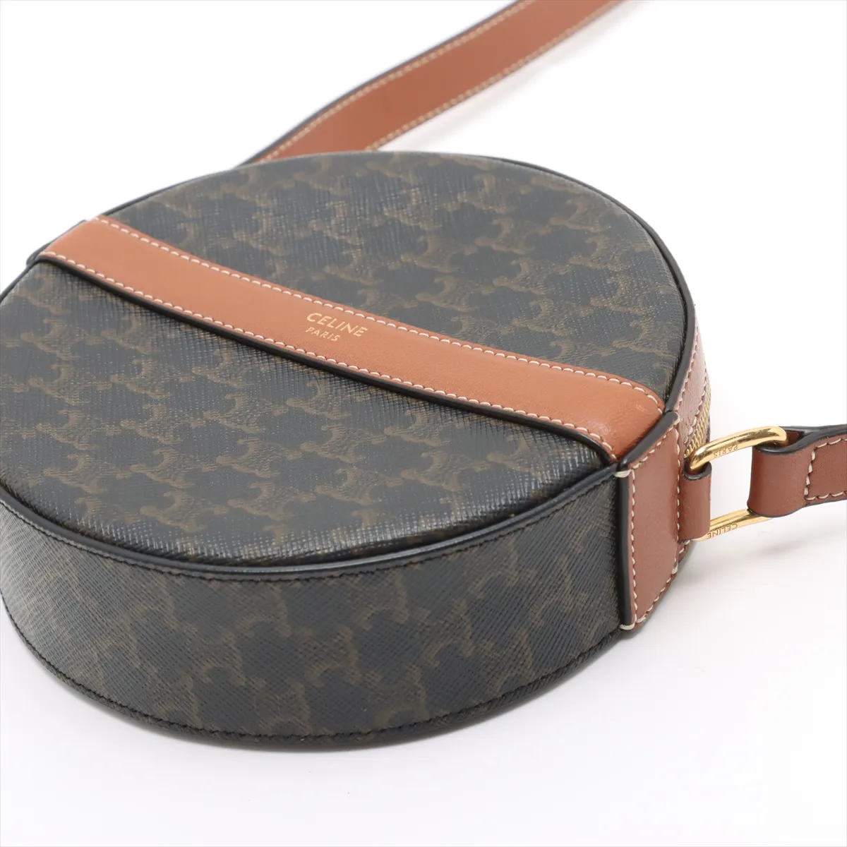 Triomphe Round Purse PVC x Leather Shoulder Bag Brown — view 3
