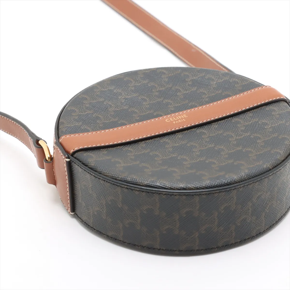 Triomphe Round Purse PVC x Leather Shoulder Bag Brown — view 4