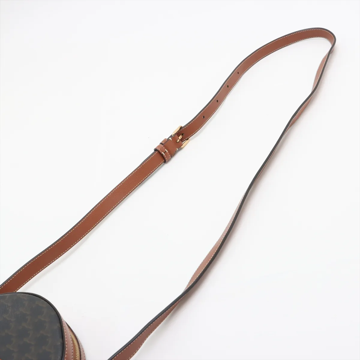 Triomphe Round Purse PVC x Leather Shoulder Bag Brown — view 5