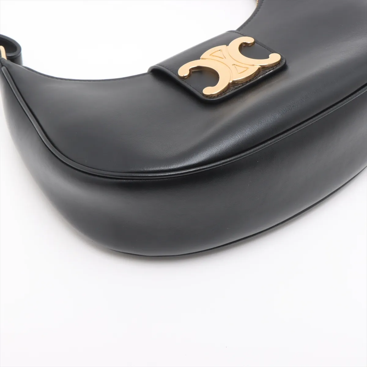 Triomphe Ava Leather Shoulder Bag, Black — view 4