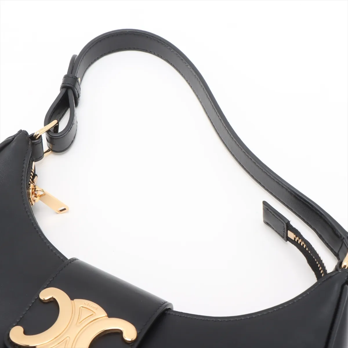 Triomphe Ava Leather Shoulder Bag, Black — view 5