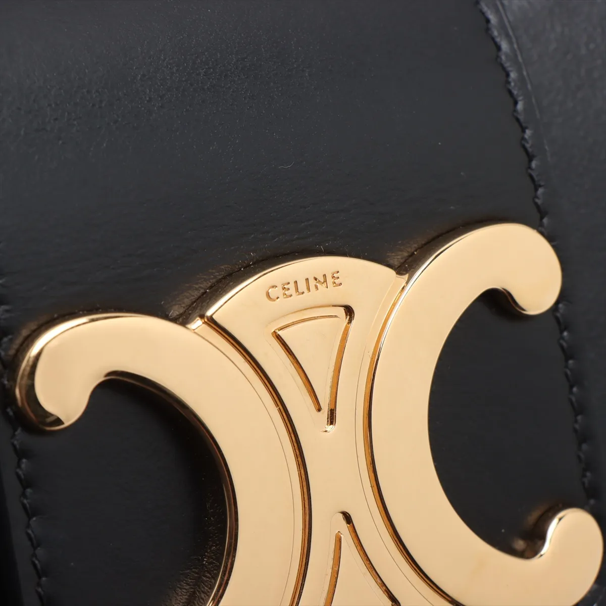 Triomphe Ava Leather Shoulder Bag, Black — view 8