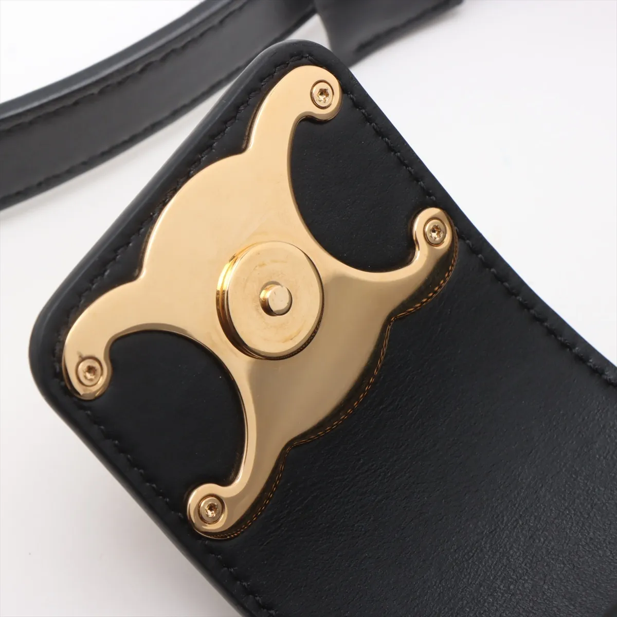 Triomphe Ava Leather Shoulder Bag, Black — view 10