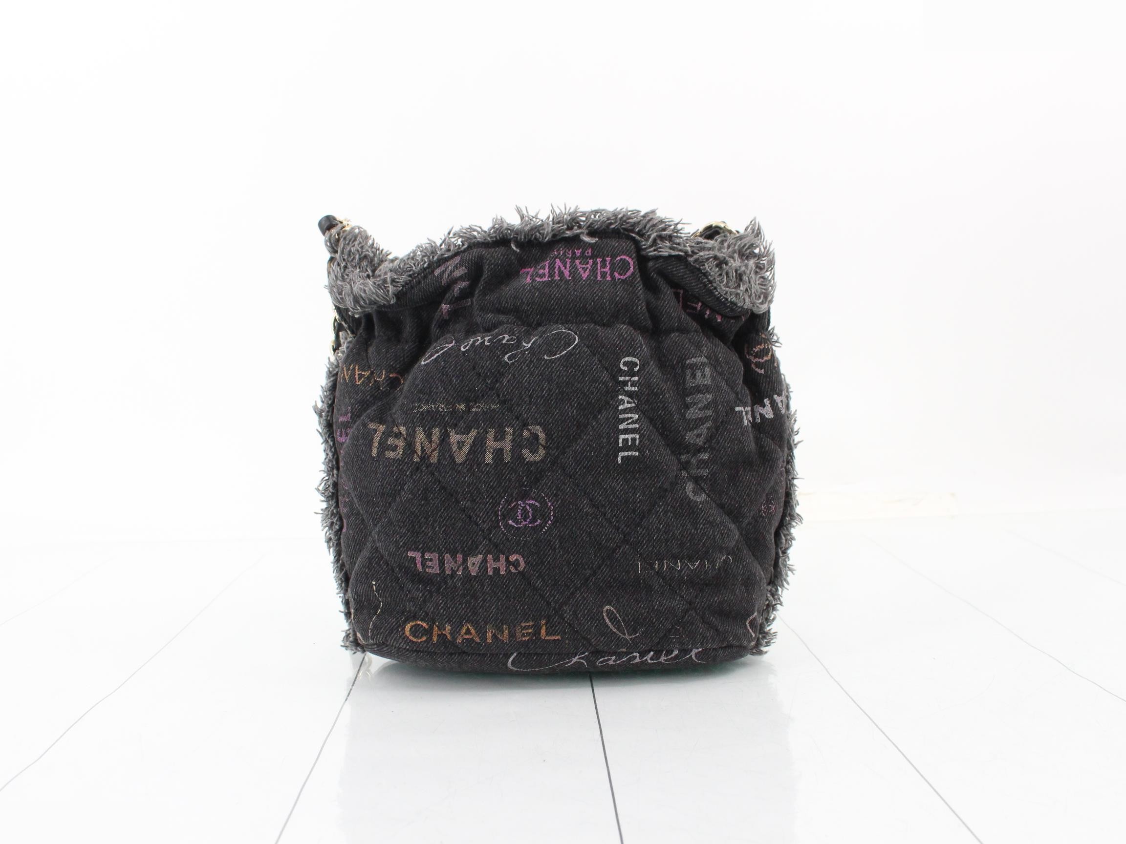 Denim Small Bucket Bag with Chain Shoulder Strap — view 2