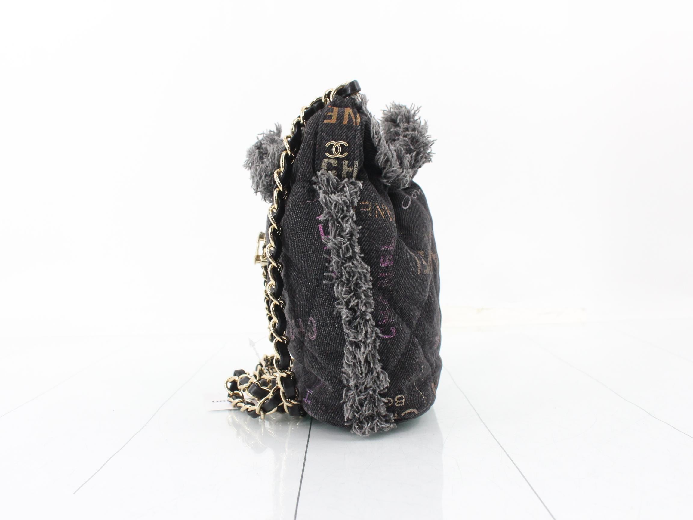 Denim Small Bucket Bag with Chain Shoulder Strap — view 3
