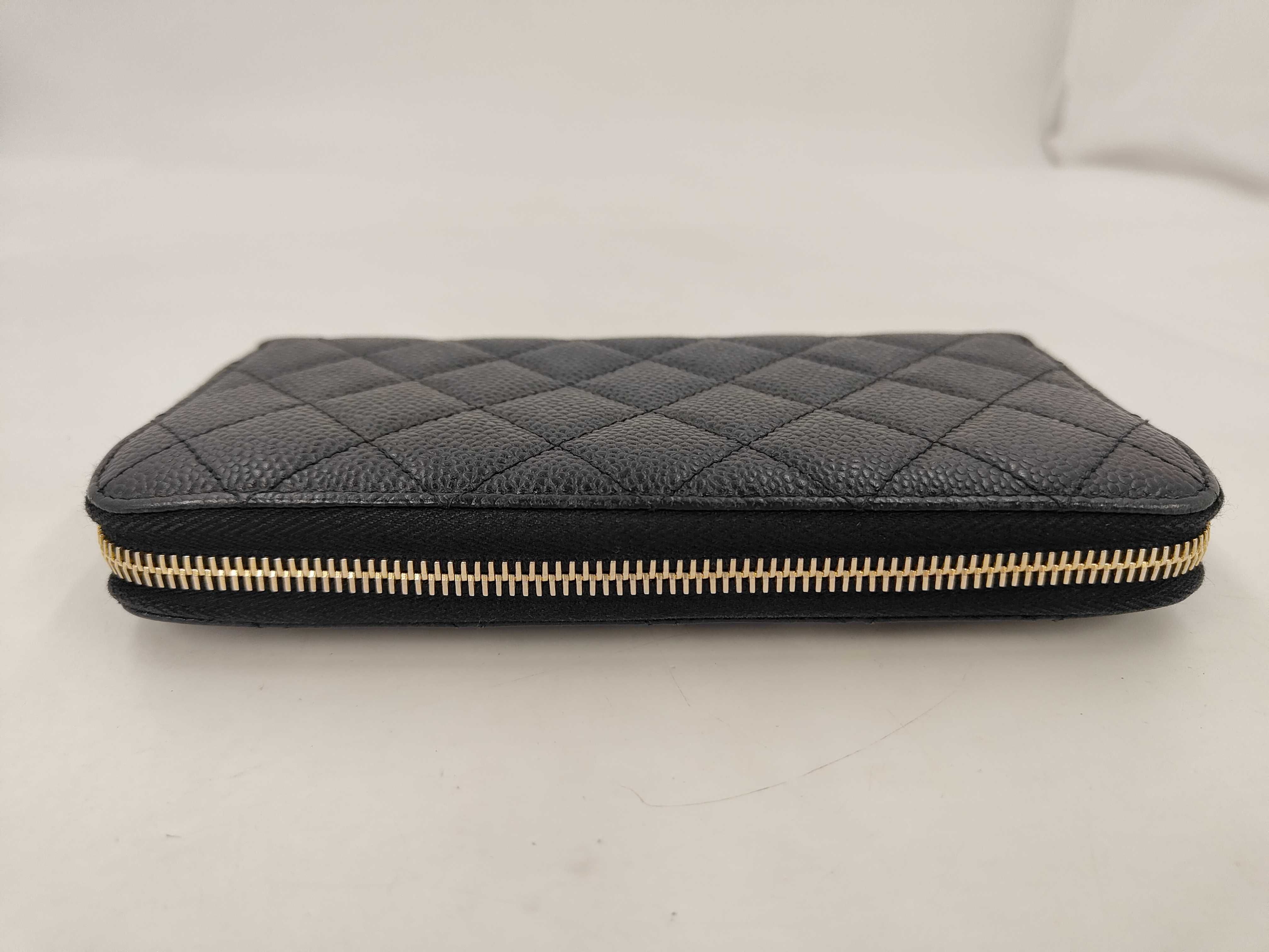 Zippered Matelassé Caviar Leather Coco Mark Black Long Wallet — view 5