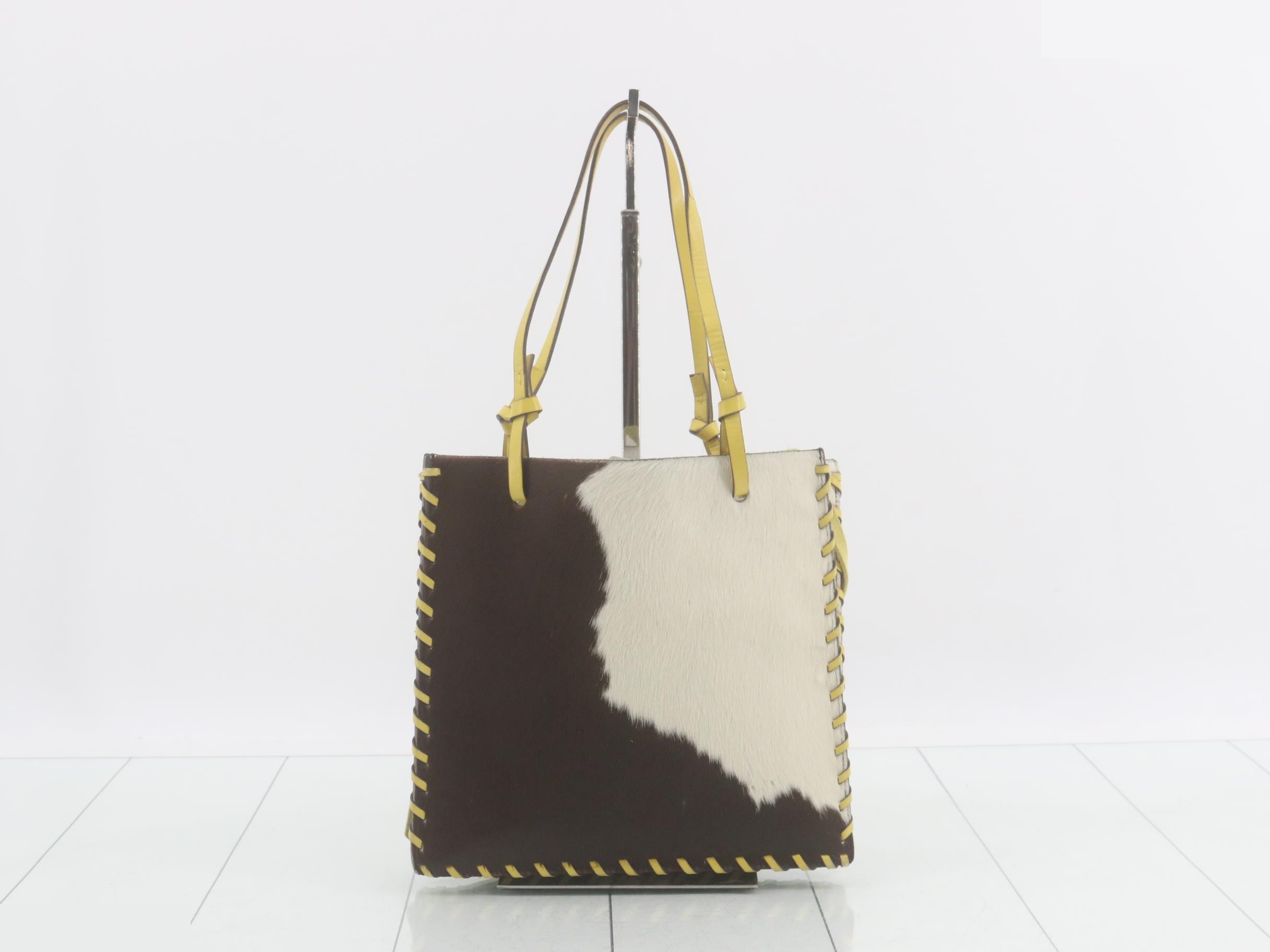 Archive Tote Bag, Calf Hair, White, Black, Yellow — view 2
