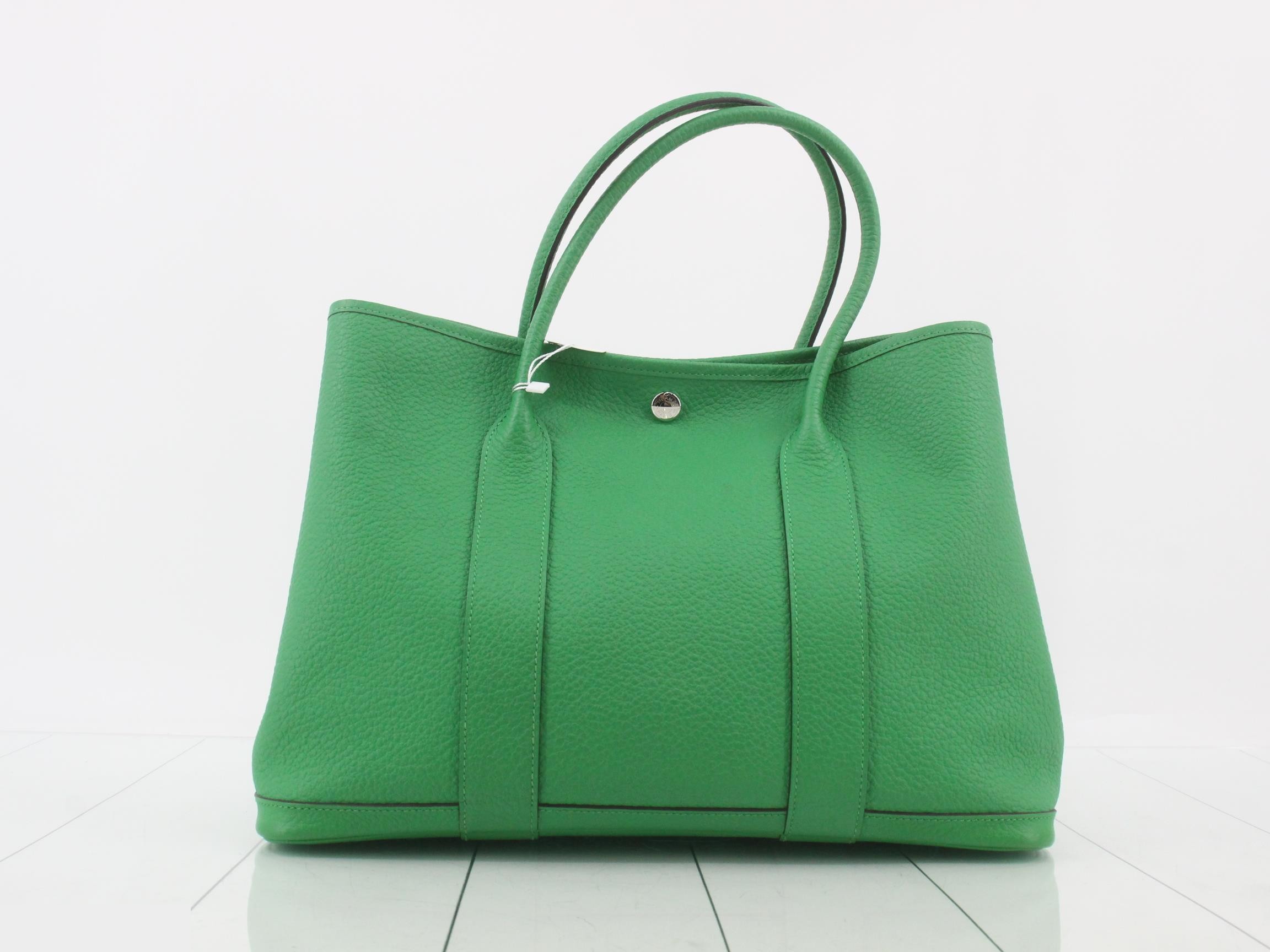 Garden Party PM Leather Tote Bag, X Stamp, Green — view 2
