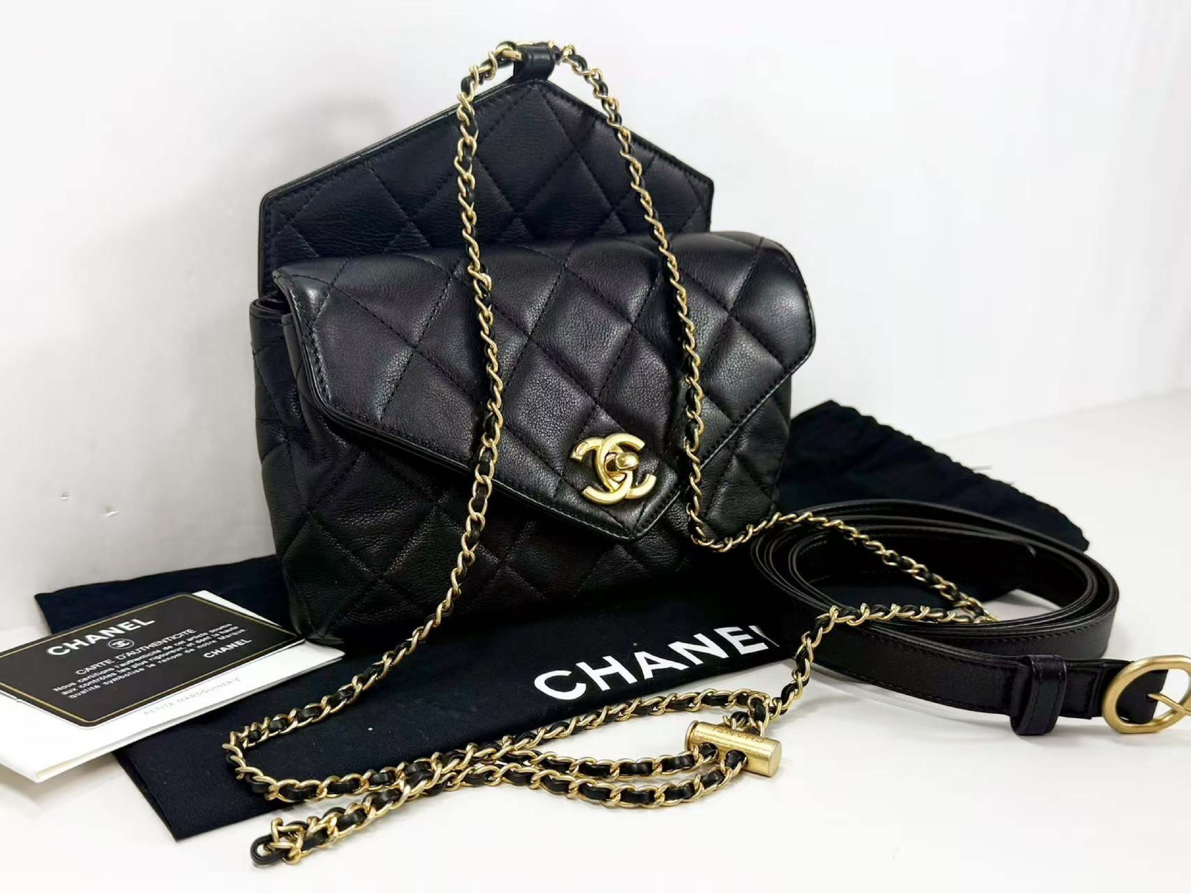 Black Matelassé Runway 3-Way Bag, Approx. W19cm, Serial Number [Includes Box, Booklet, Dust Bag, Authenticity Card, Strap, and Seal] Gold Hardware, Shoulder Bag 27769929 — view 3