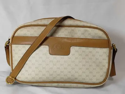 GG Plus Gucci Old Micro GG Plus PVC x Leather Shoulder Bag