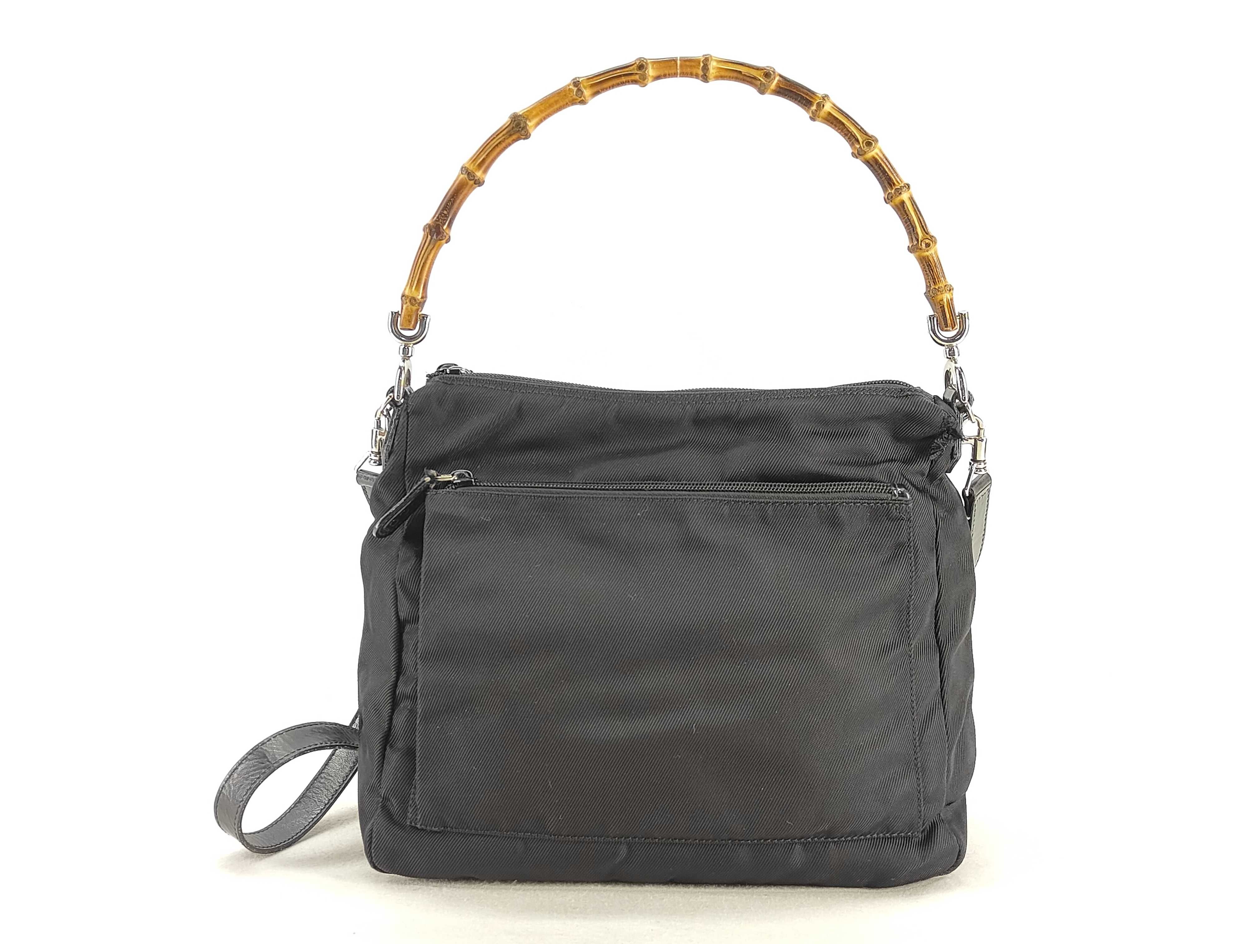 Bamboo Shoulder Bag, Nylon Leather, Black (000 2058 0509 5)