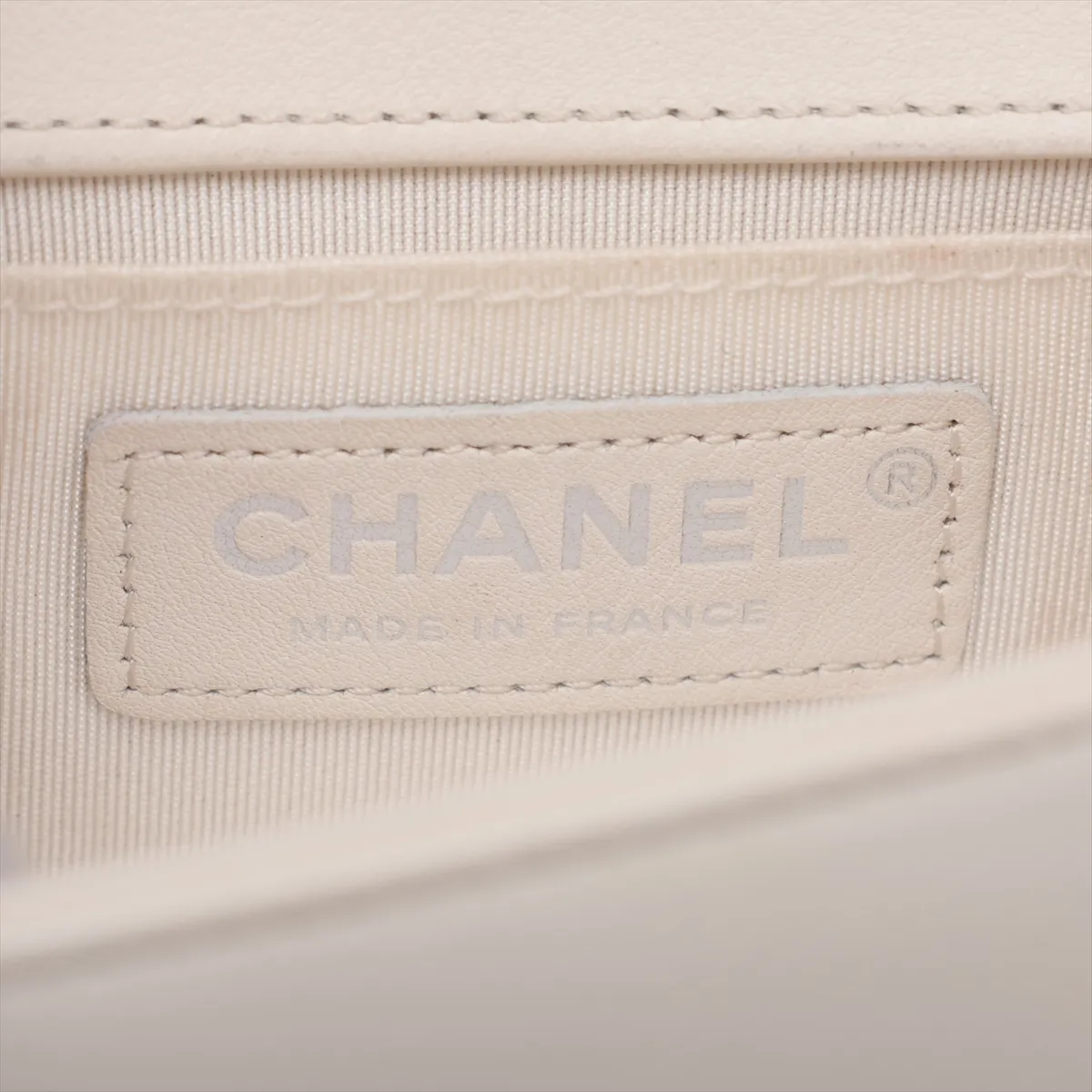 Boy Chanel 20 Small Lambskin Chain Shoulder Bag, White with Black Hardware, 25404792, Serial Number 25-series, A67085 — view 9