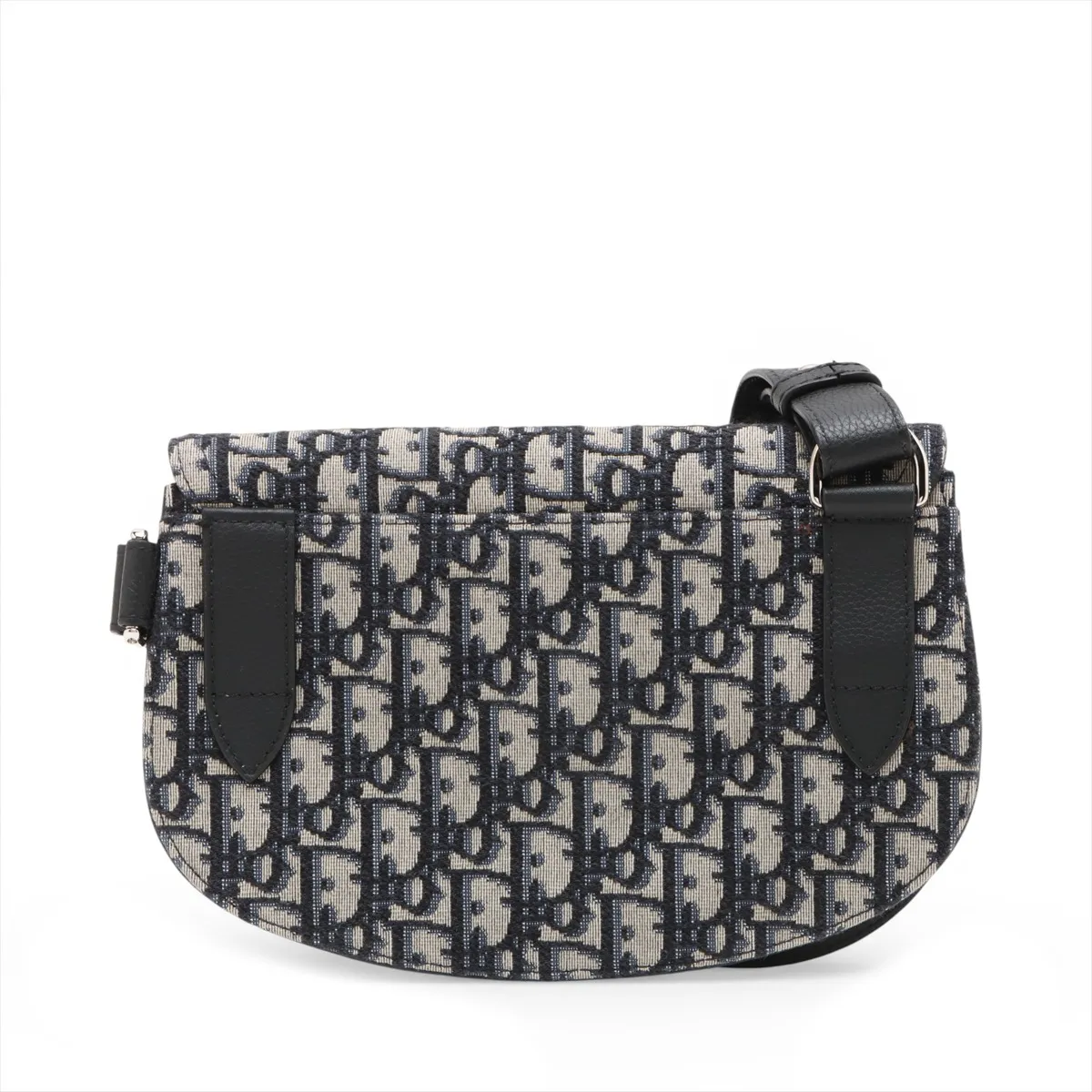 Oblique Saddle Canvas x Leather Shoulder Bag, Navy — view 2
