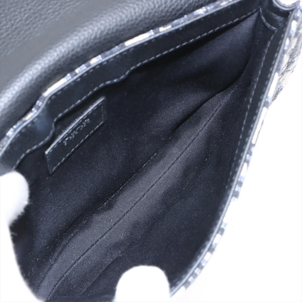 Oblique Saddle Canvas x Leather Shoulder Bag, Navy — view 6