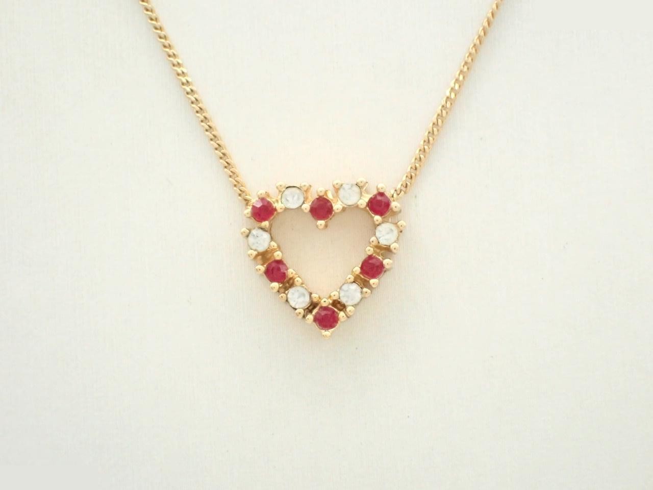 Heart Necklace with Rhinestones and Colored Stones, Gold Chain (approx. 40cm)