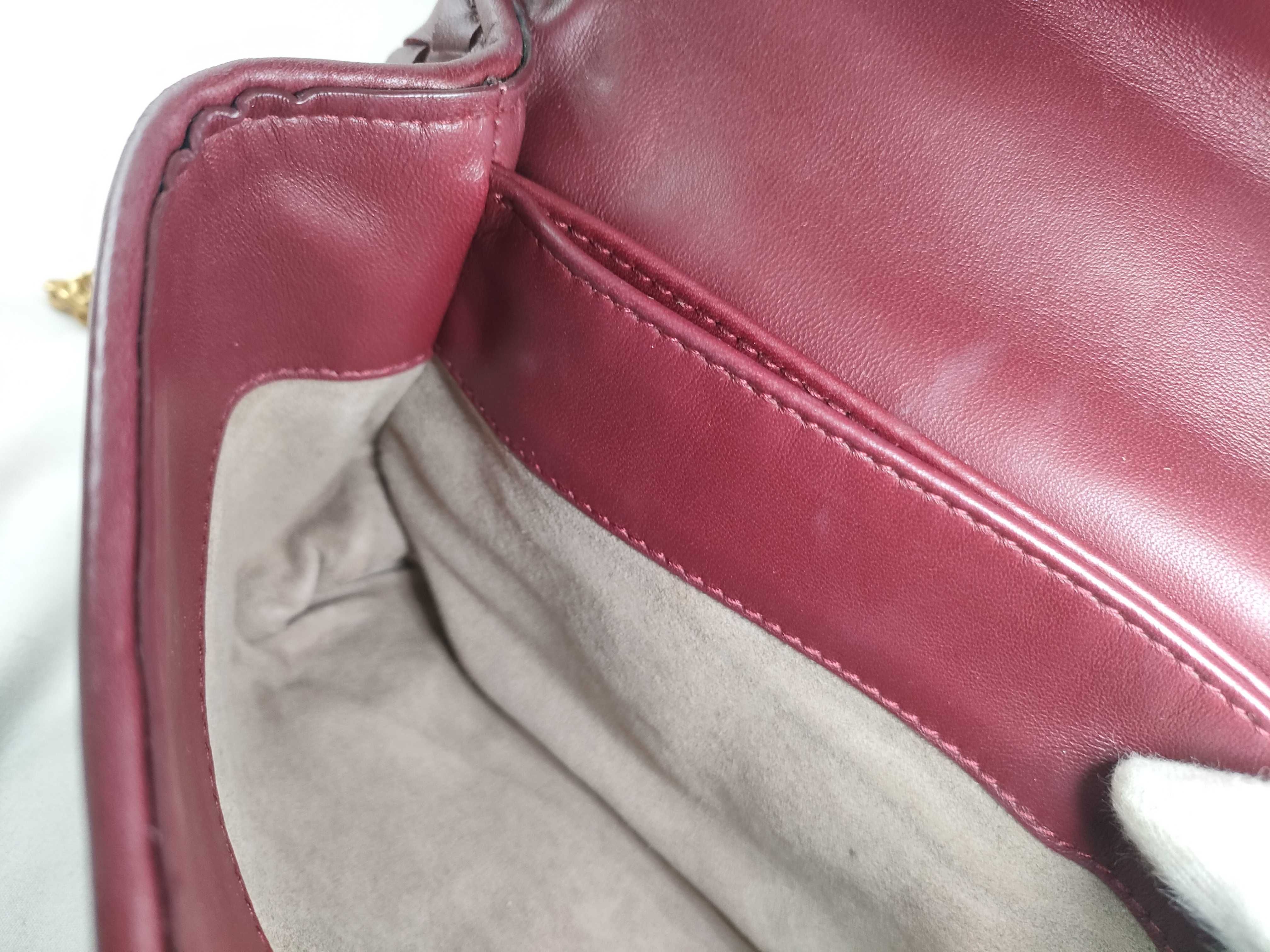 Intrecciato Olympia Leather Chain Shoulder Bag, Wine Red, with Mirror — view 11