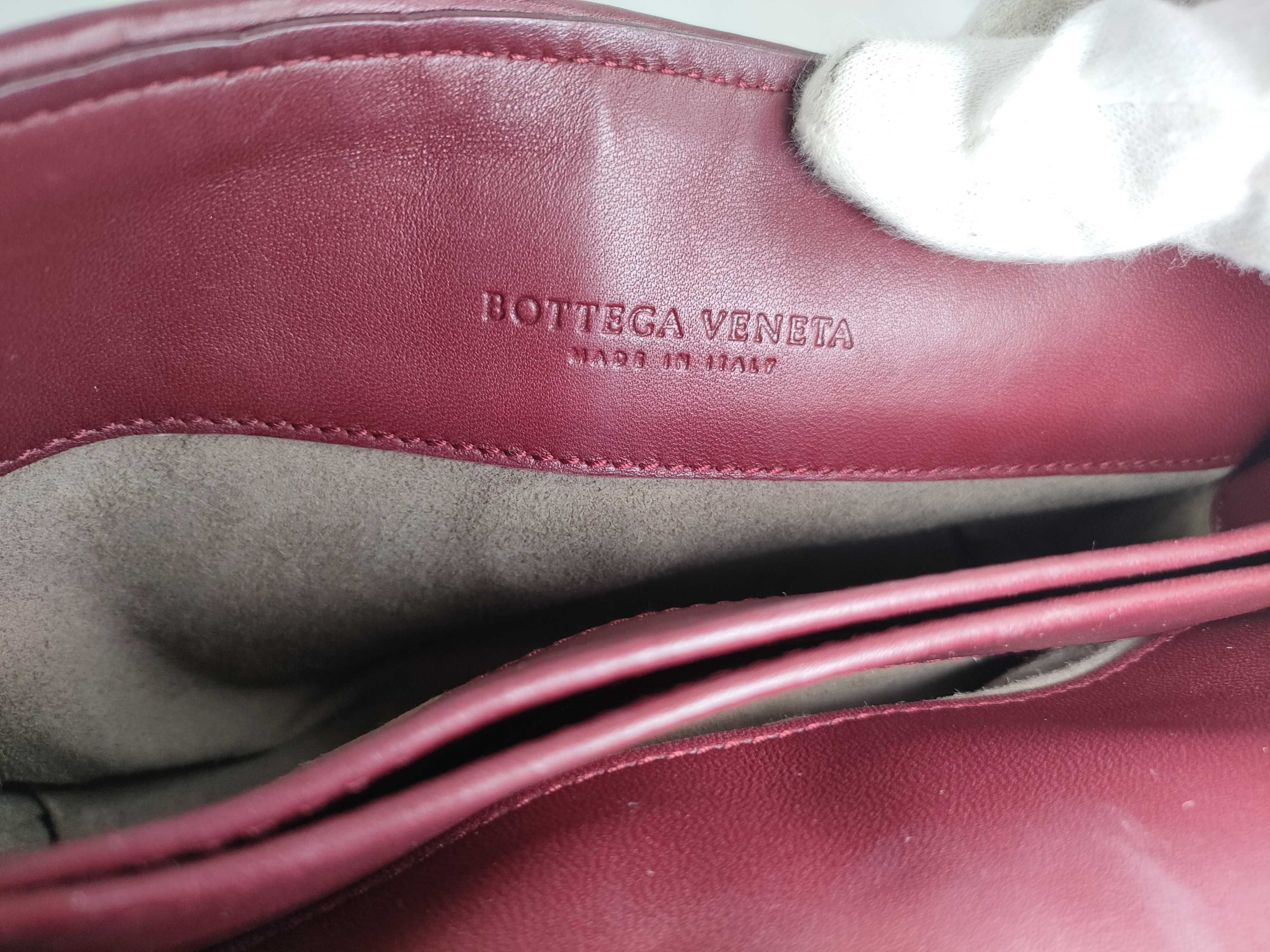 Intrecciato Olympia Leather Chain Shoulder Bag, Wine Red, with Mirror — view 13