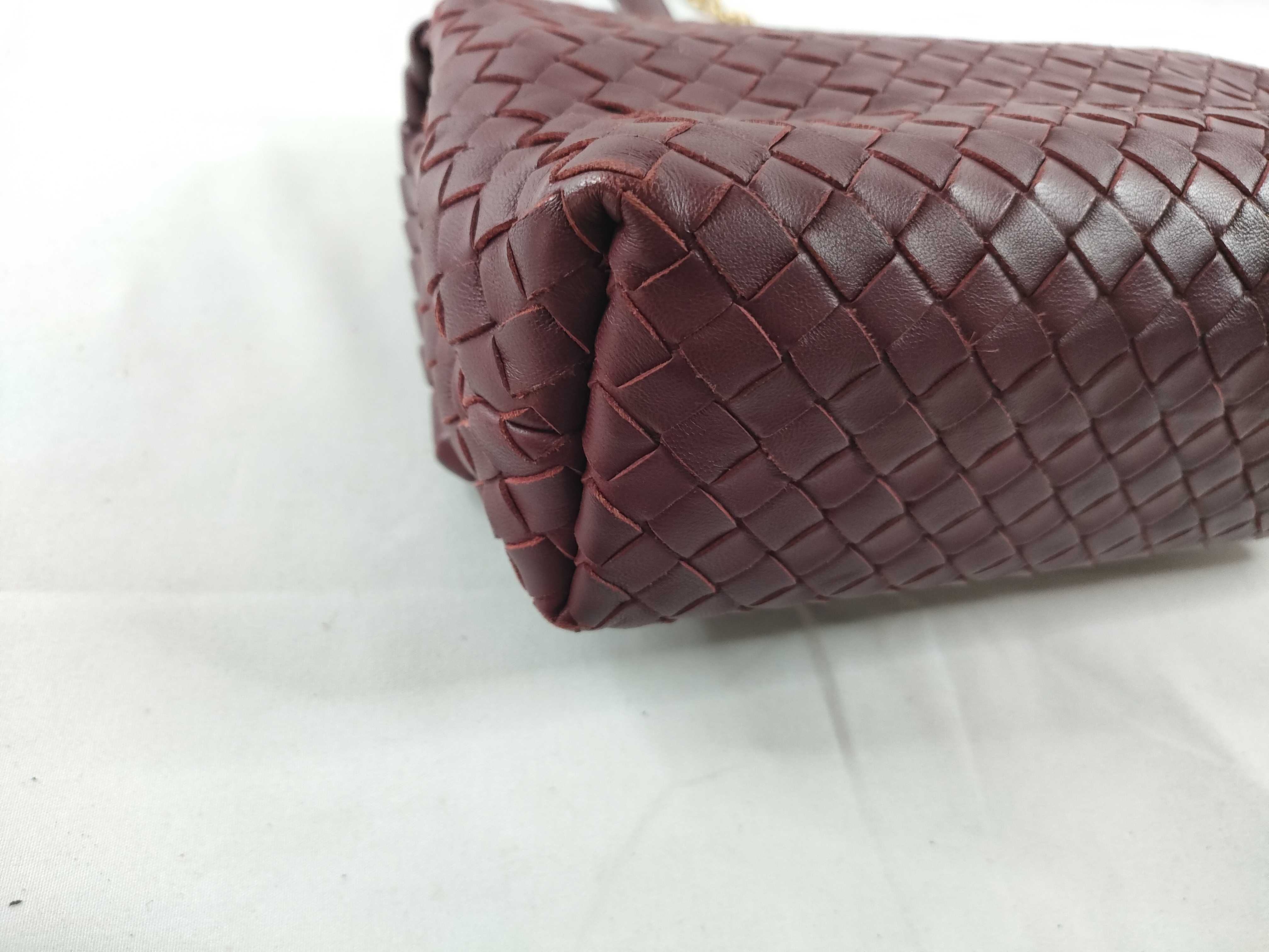 Intrecciato Olympia Leather Chain Shoulder Bag, Wine Red, with Mirror — view 3