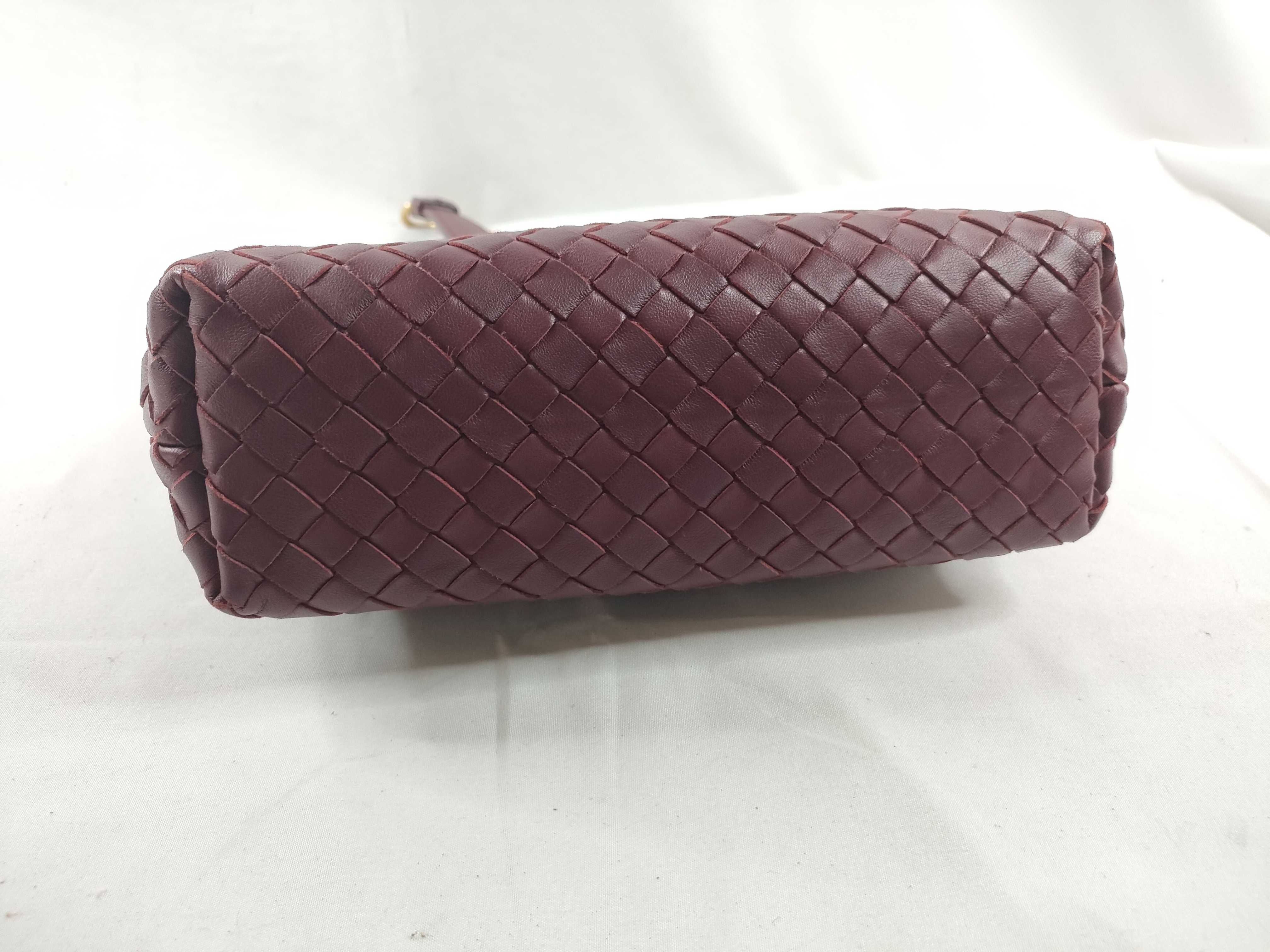 Intrecciato Olympia Leather Chain Shoulder Bag, Wine Red, with Mirror — view 4