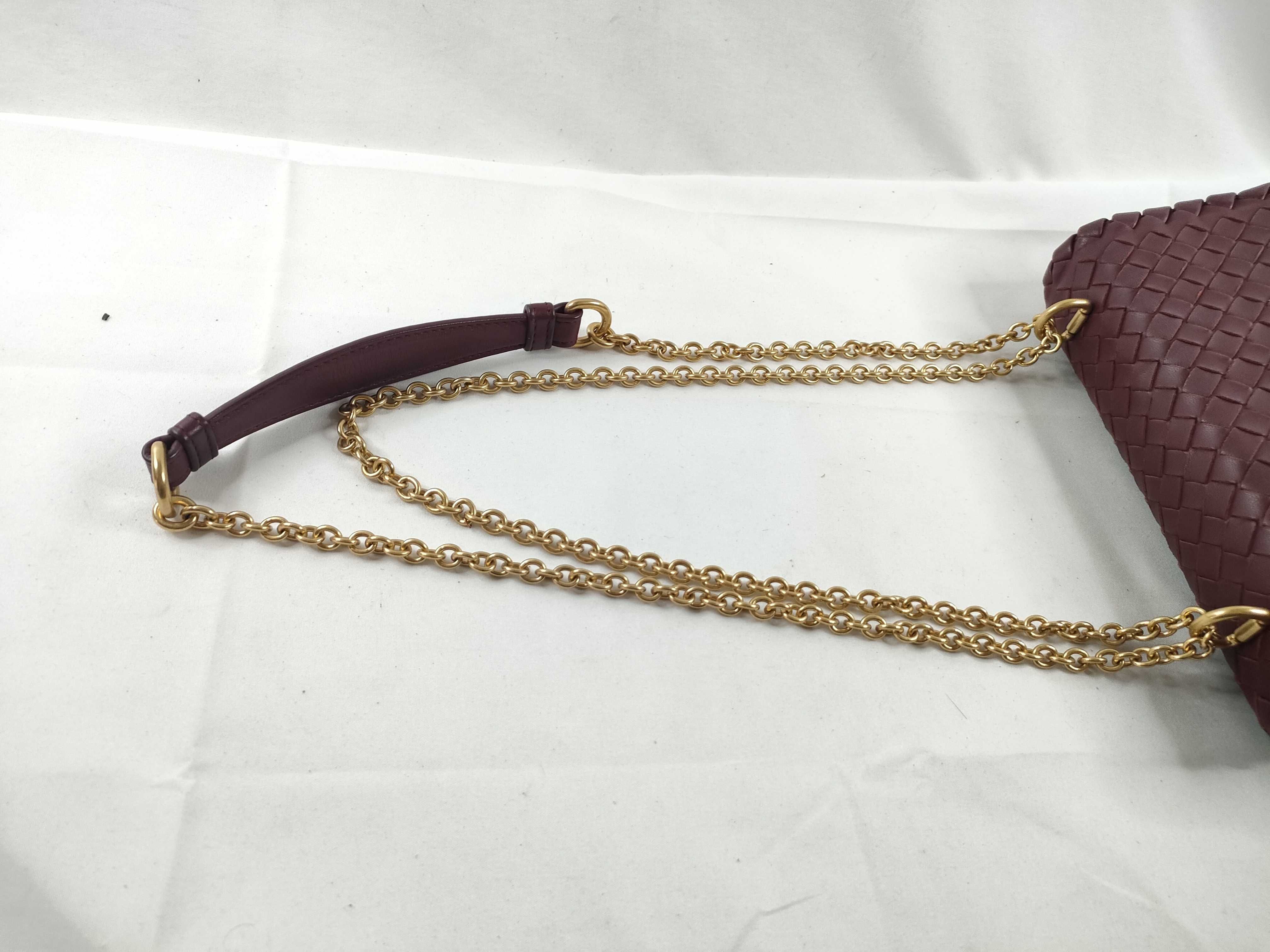 Intrecciato Olympia Leather Chain Shoulder Bag, Wine Red, with Mirror — view 6