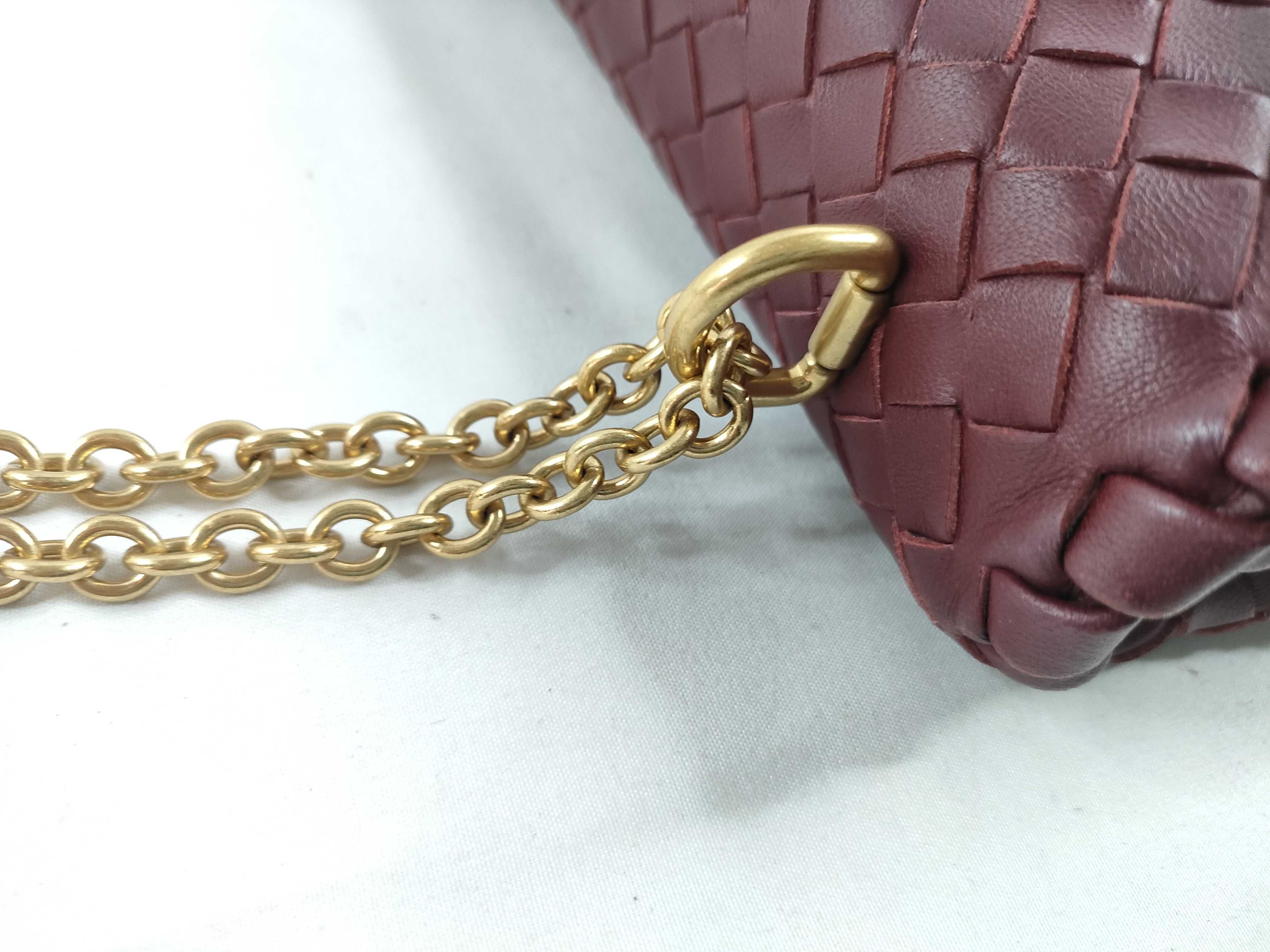 Intrecciato Olympia Leather Chain Shoulder Bag, Wine Red, with Mirror — view 8