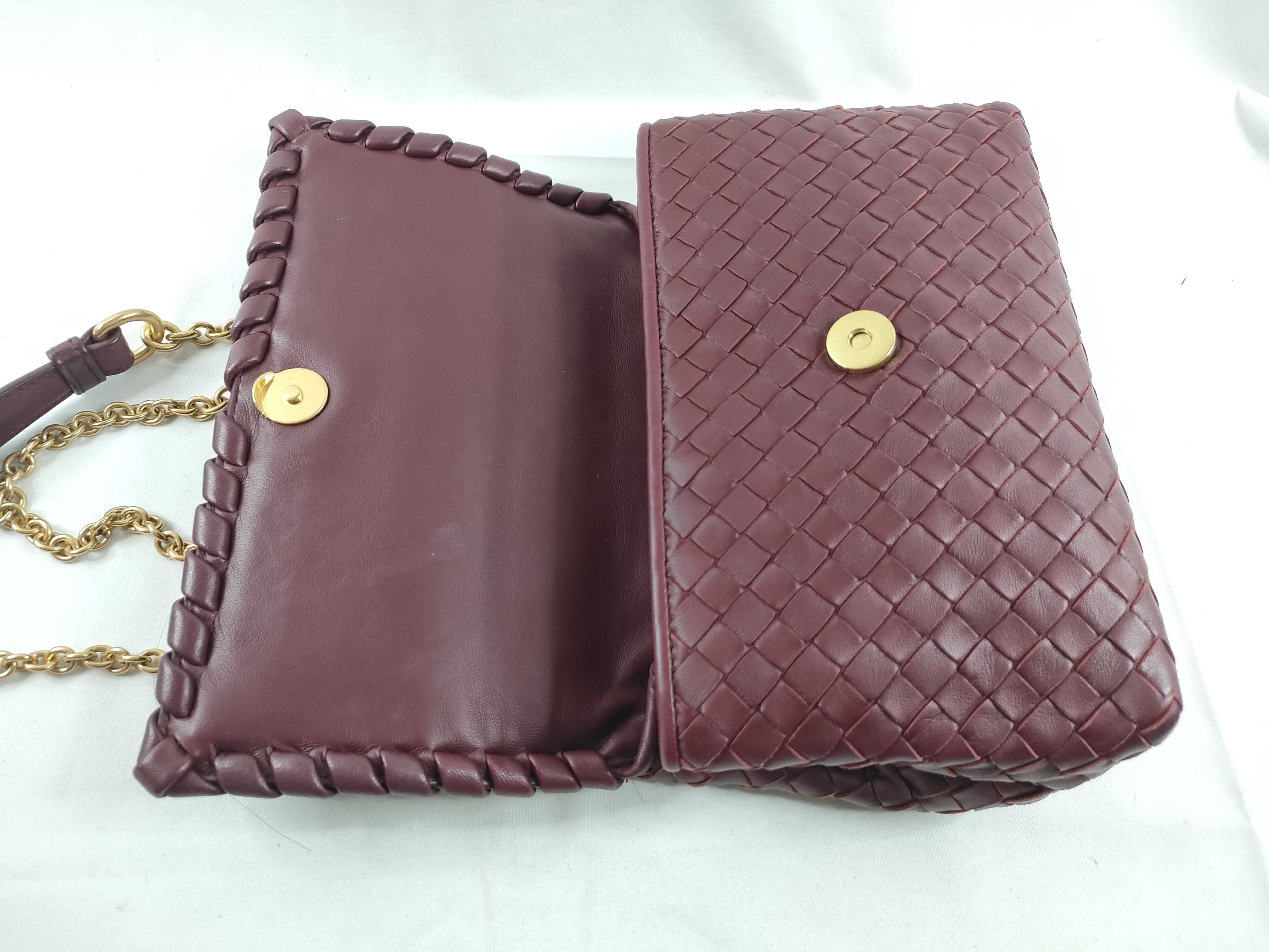 Intrecciato Olympia Leather Chain Shoulder Bag, Wine Red, with Mirror — view 9