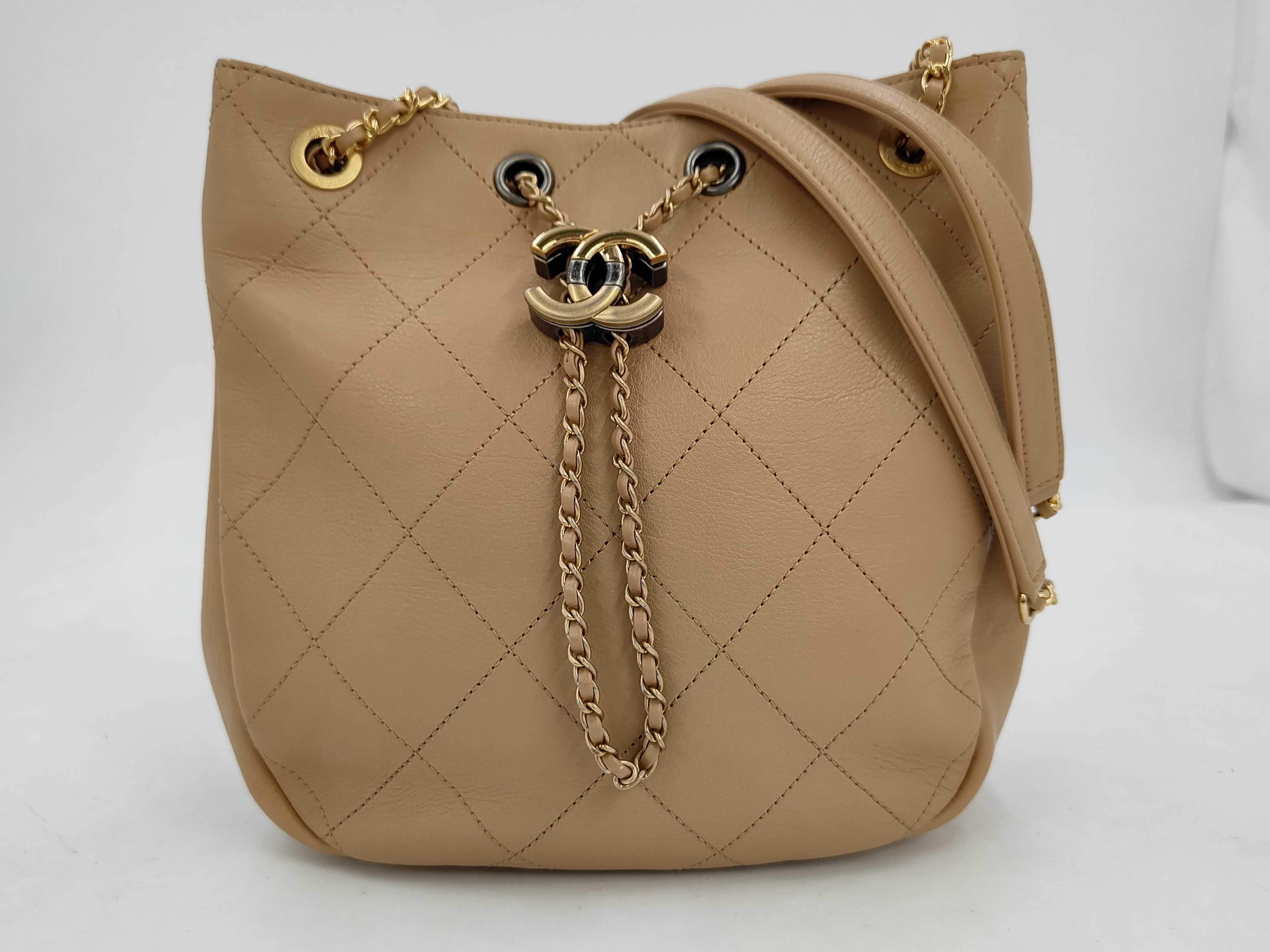 Matelassé Calf Leather Drawstring Bucket Chain Bag Shoulder Bag
