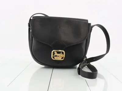 shoulder bag, carriage hardware, leather, black