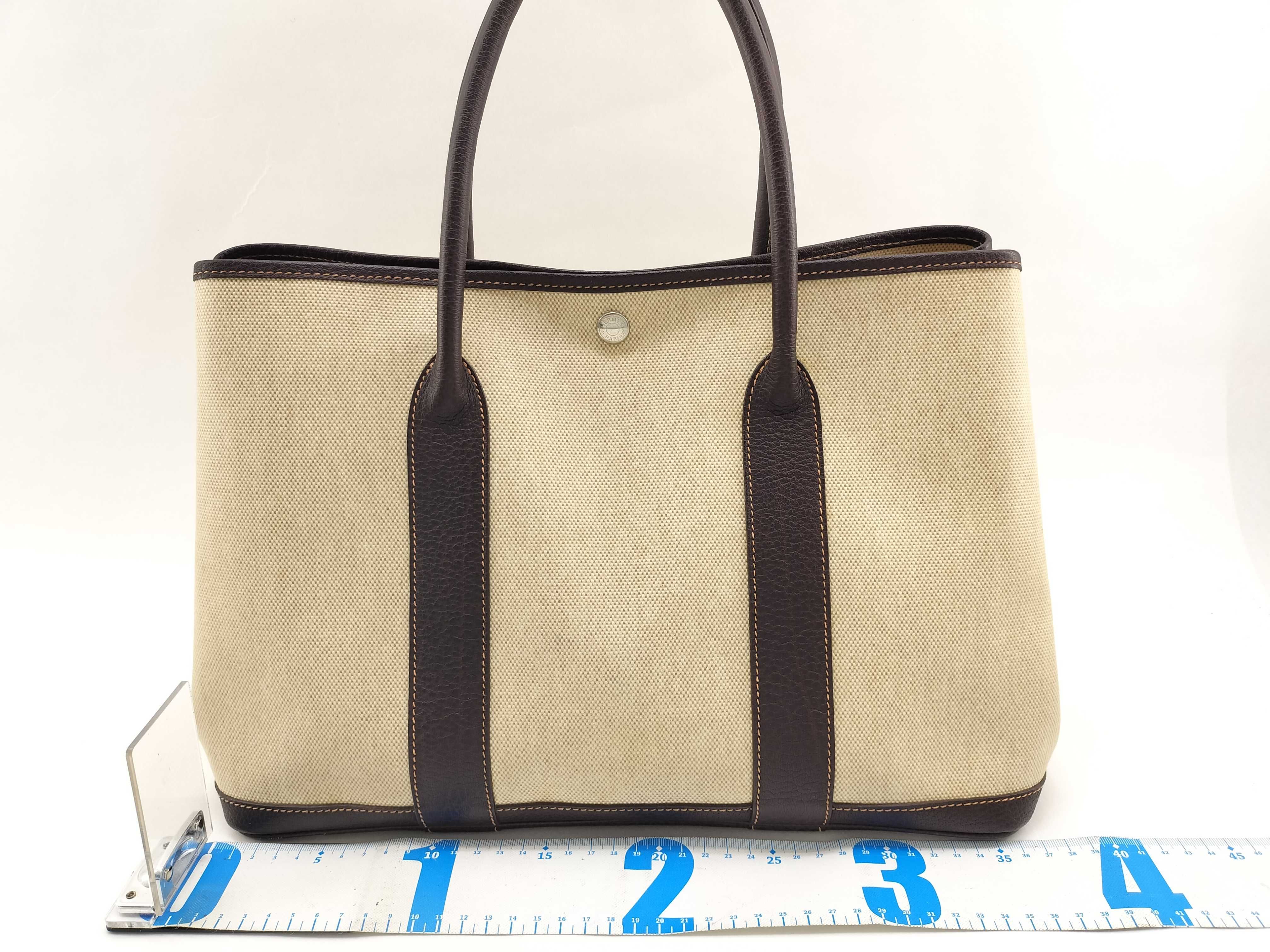 Garden Party PM Toile Leather Brown F Stamp Tote Bag — view 2