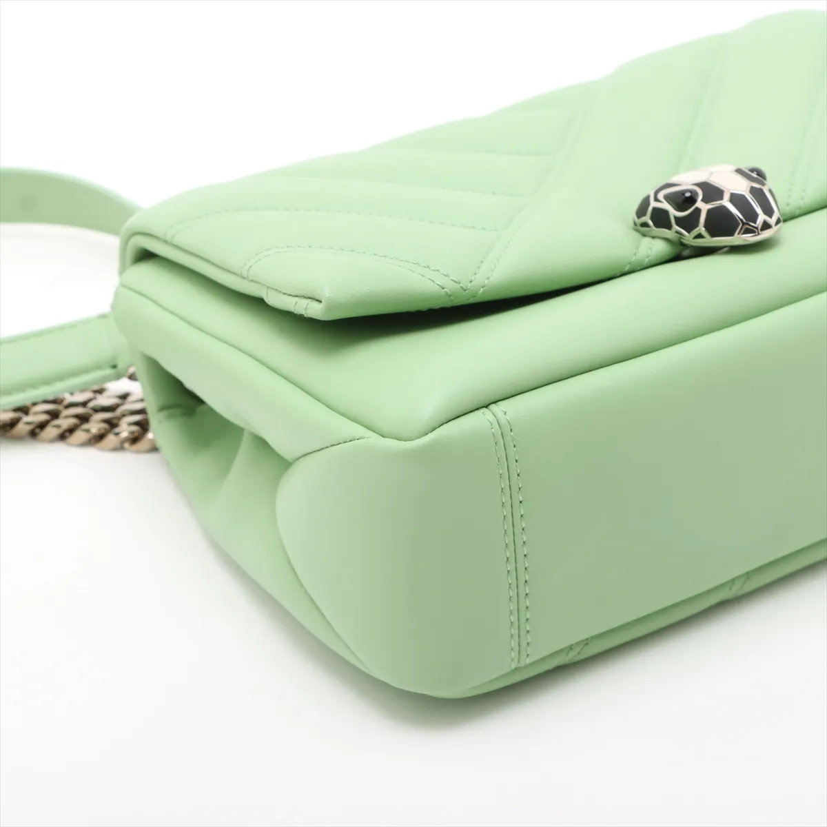 Serpenti Leather Chain Shoulder Bag Green — view 4