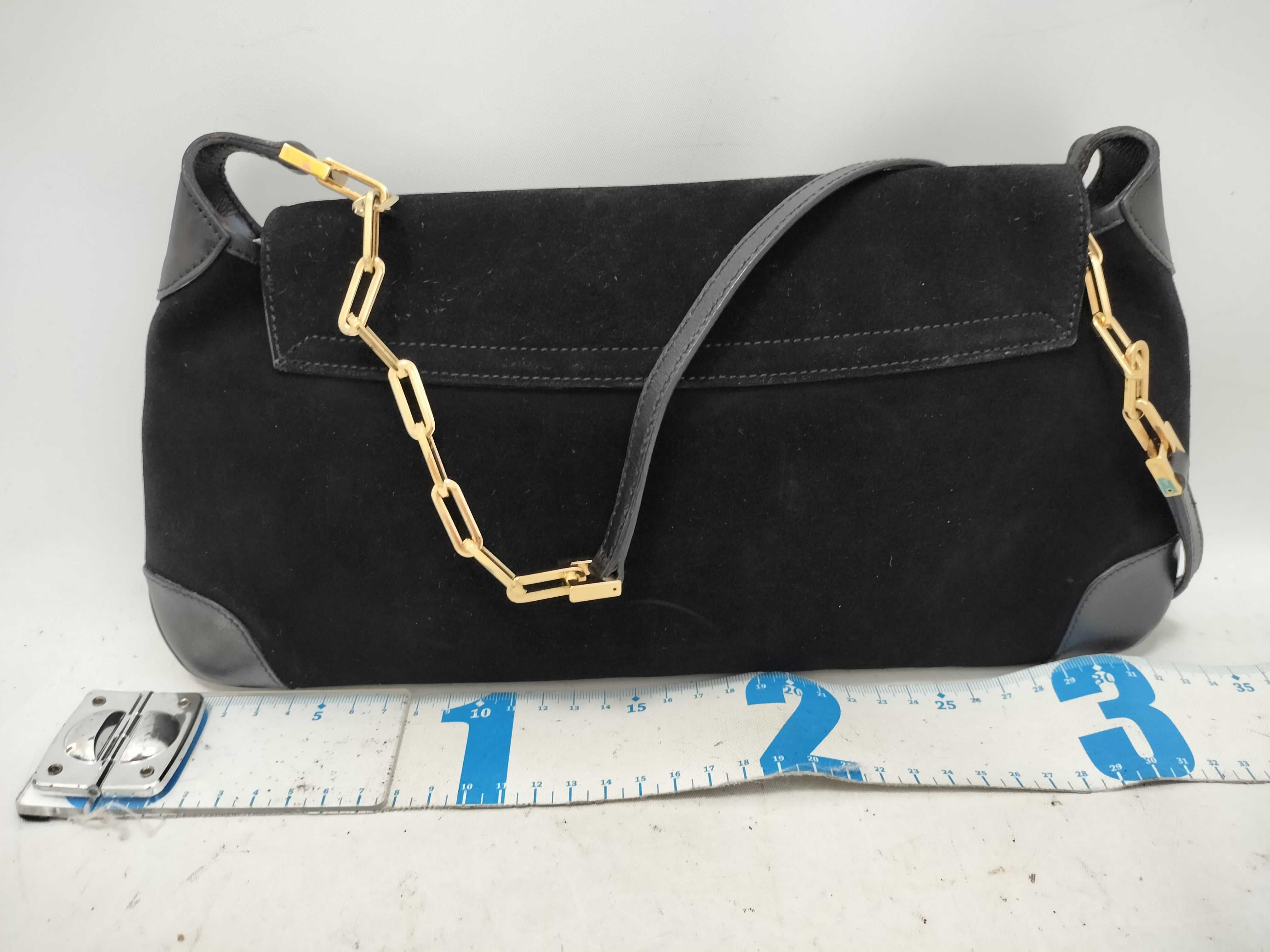 Panther Chain One-Shoulder Bag, Suede Leather, Black Shoulder Bag — view 2