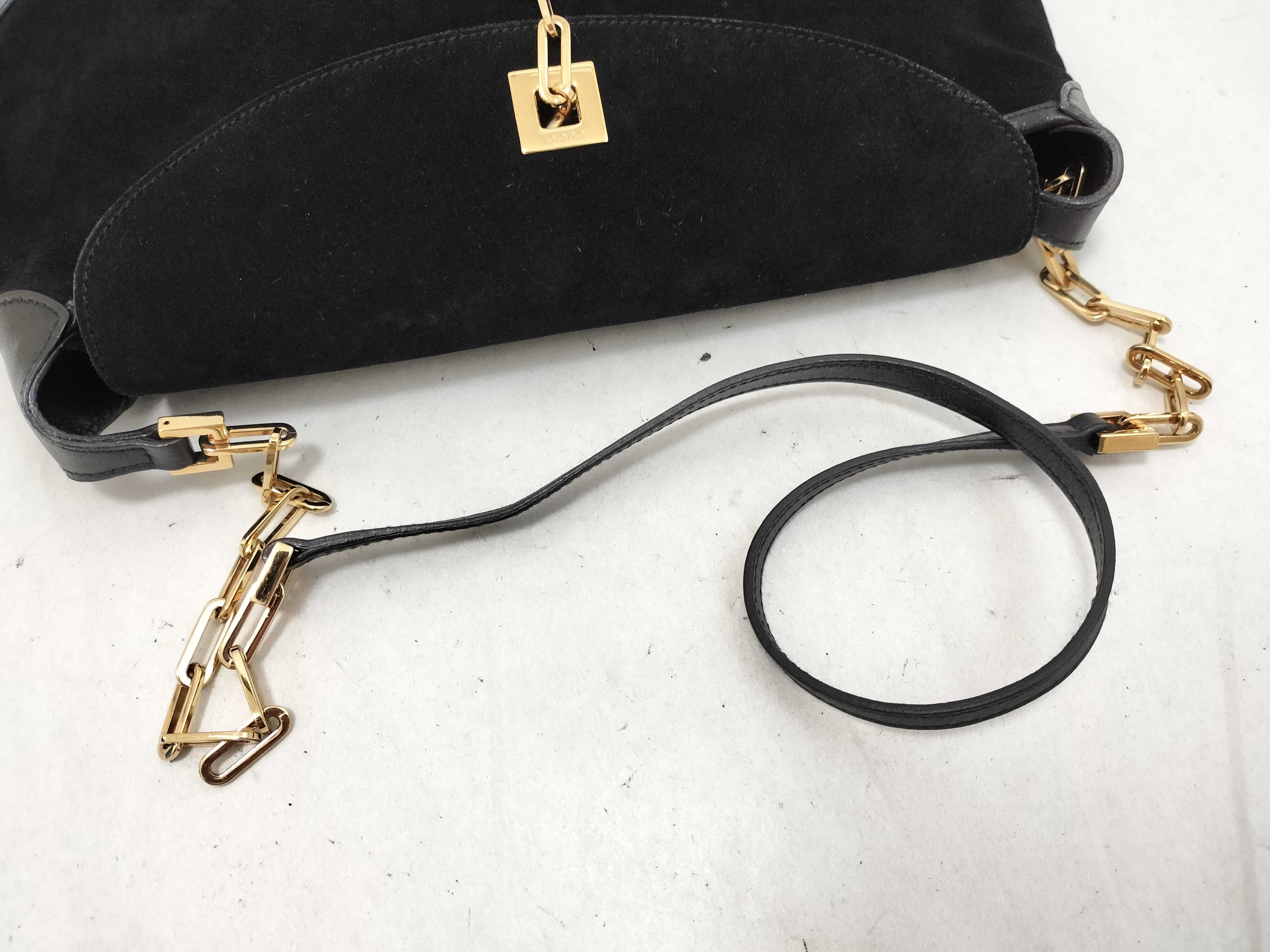 Panther Chain One-Shoulder Bag, Suede Leather, Black Shoulder Bag — view 3