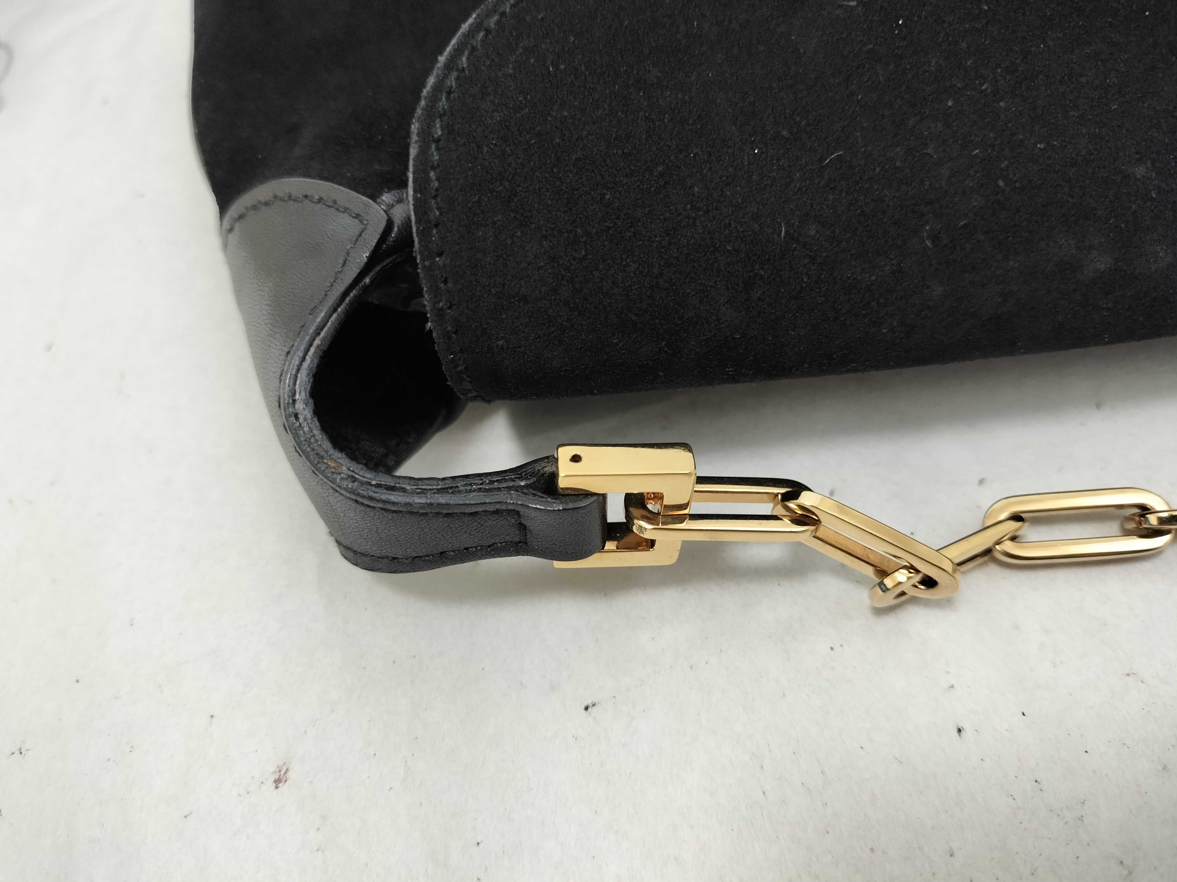 Panther Chain One-Shoulder Bag, Suede Leather, Black Shoulder Bag — view 5