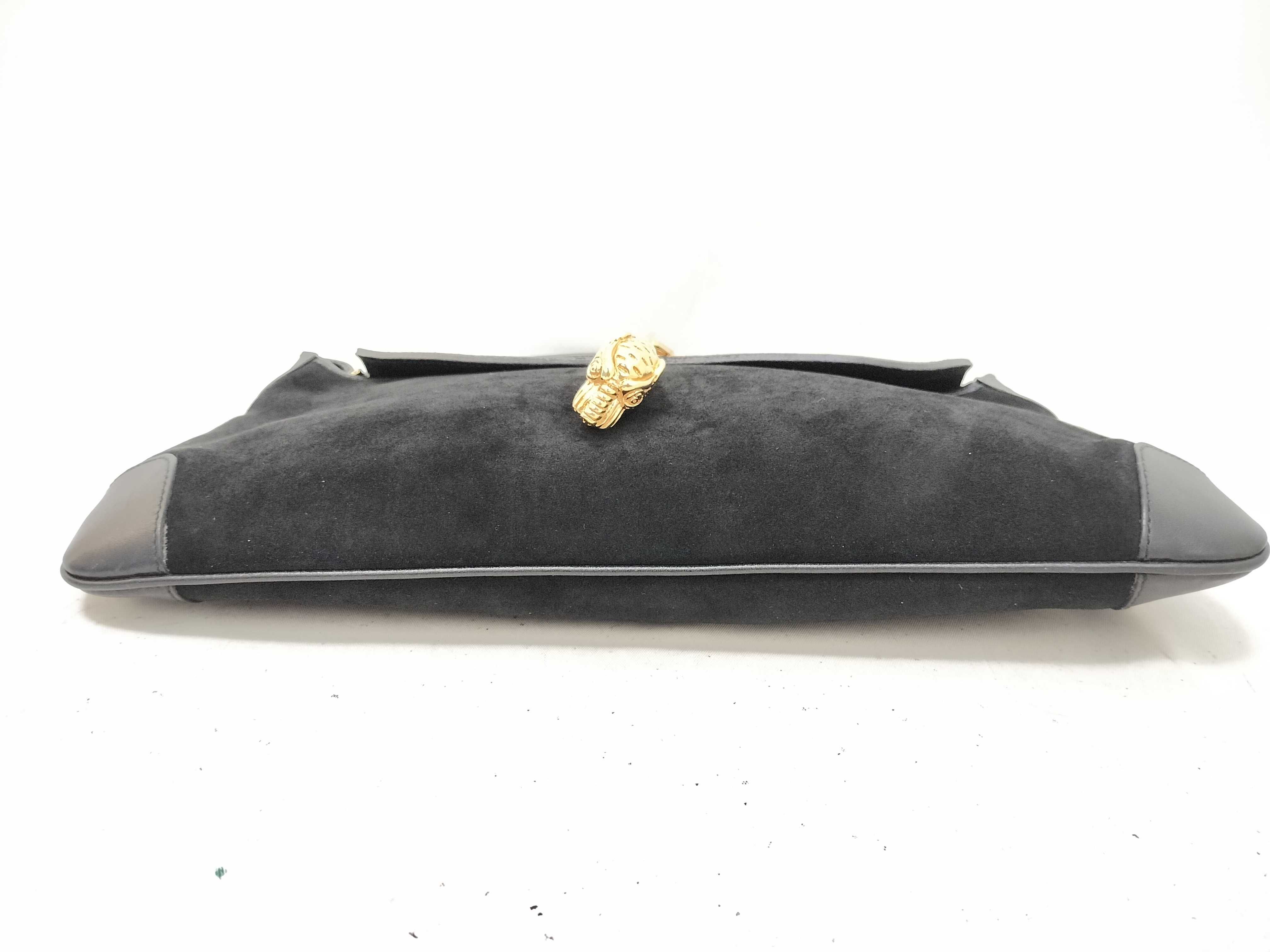 Panther Chain One-Shoulder Bag, Suede Leather, Black Shoulder Bag — view 7
