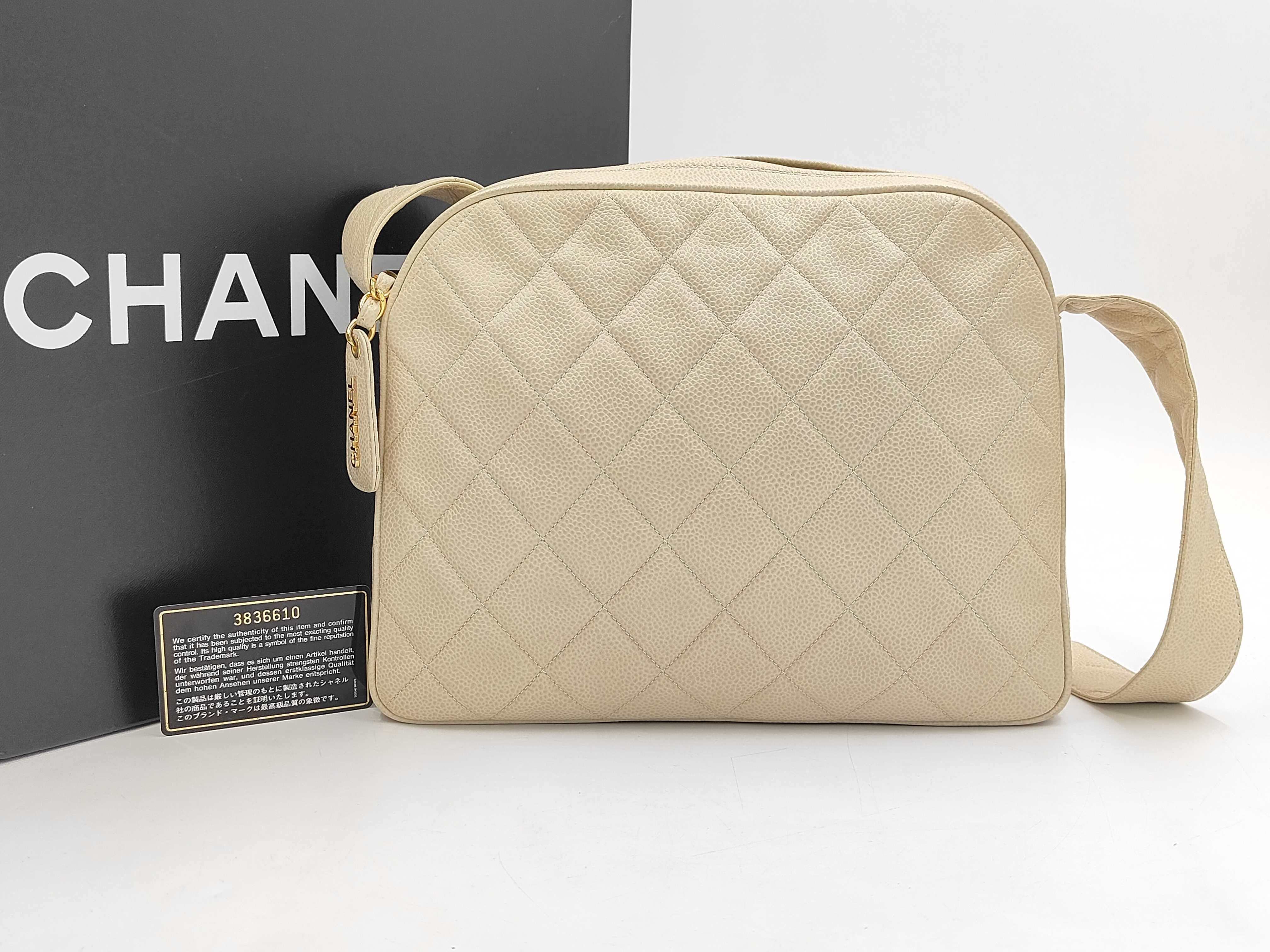 3836610 Matelassé Shoulder Bag, Caviar Leather, Beige